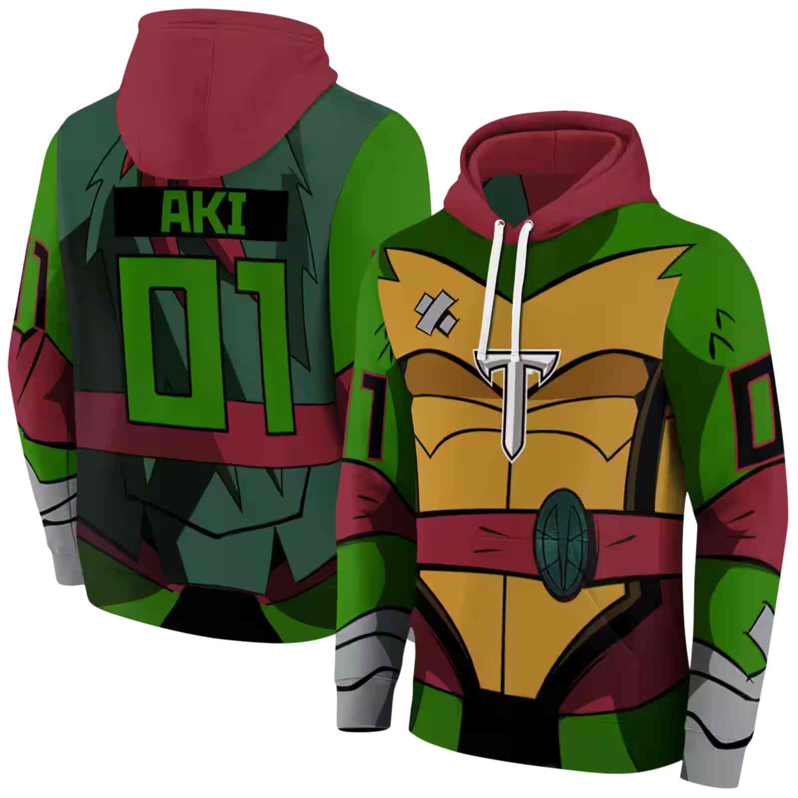 personalized troy trojans superhero armor red green hoodie fashion forward