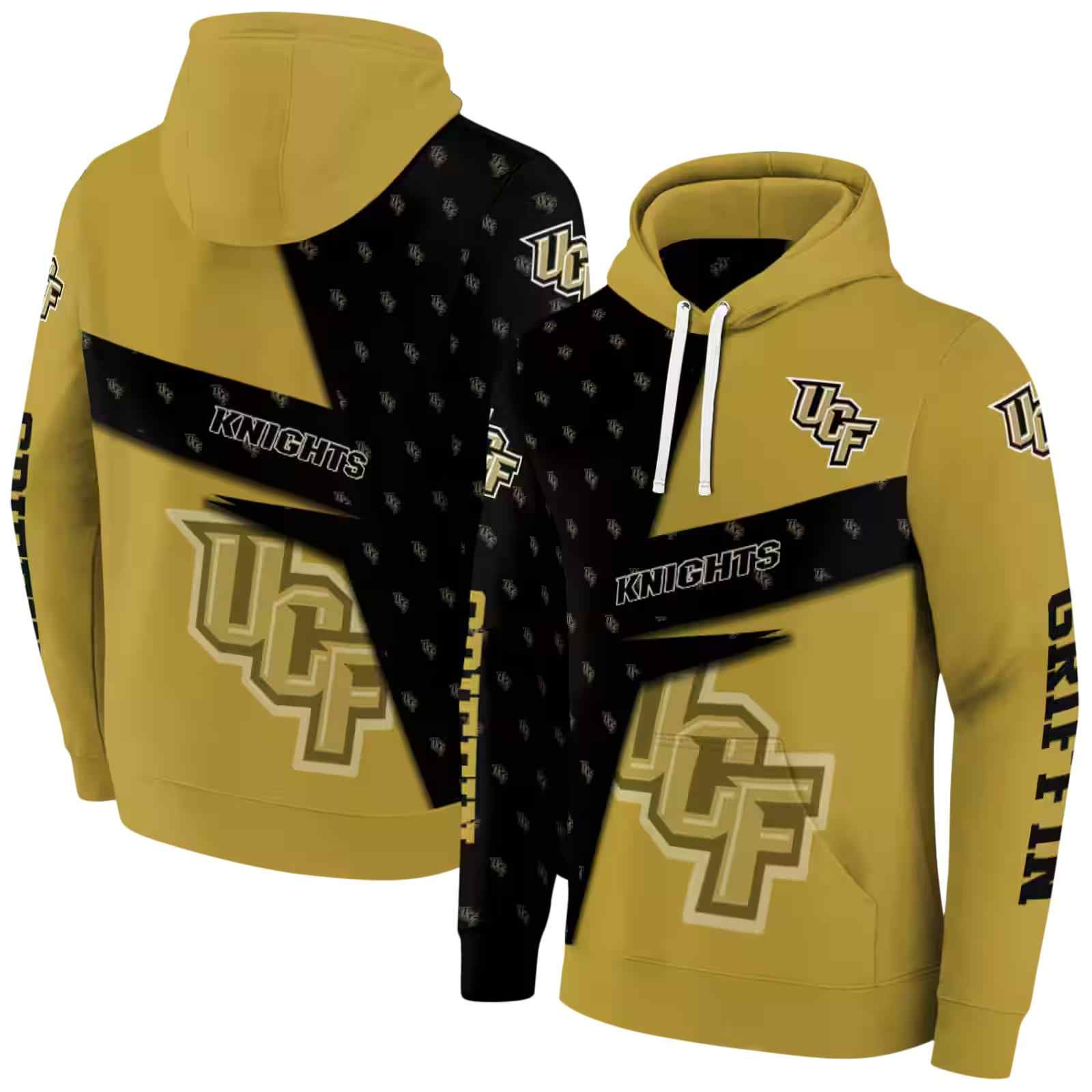 personalized ucf knights abstract shape gold hoodie fashion forward