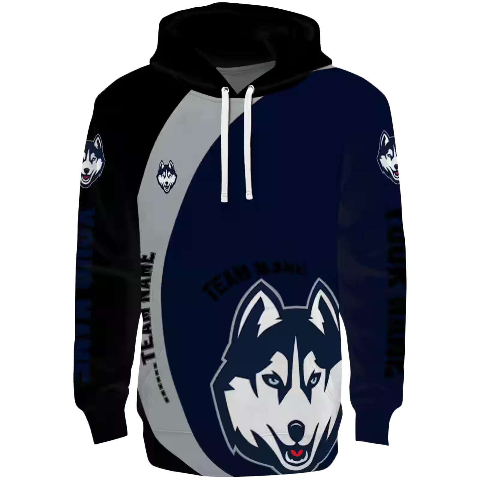 Personalized UConn Huskies Minimalist Design Blue Black Hoodie