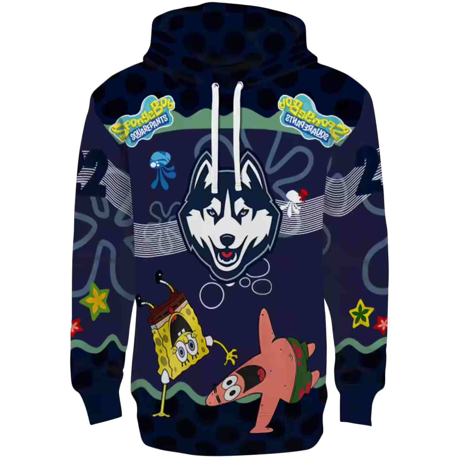 Personalized UConn Huskies Spongebob Patrick Star Blue Navy Hoodie