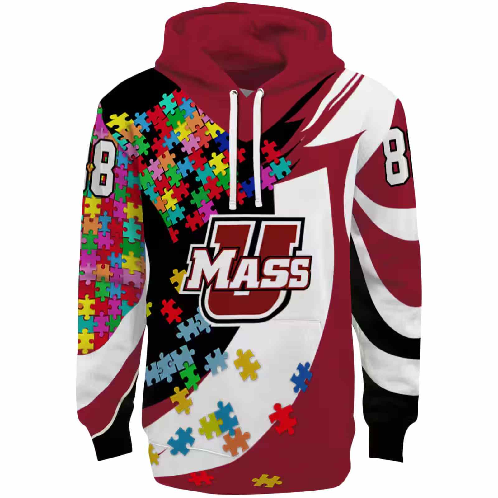 Personalized UMass Minutemen Puzzle Pieces Red Hoodie