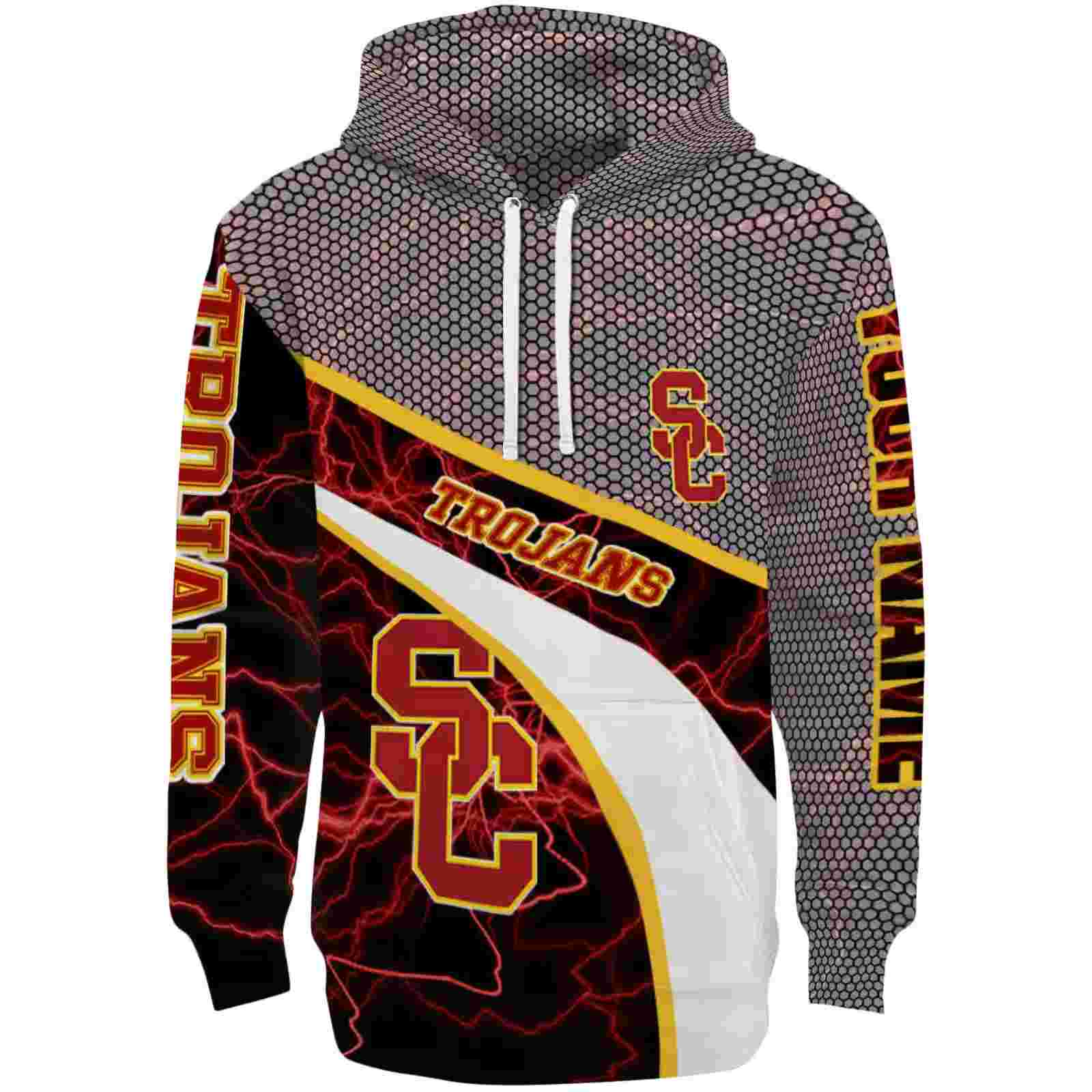 Personalized USC Trojans Hexagonal Mesh Red Black Gray Hoodie