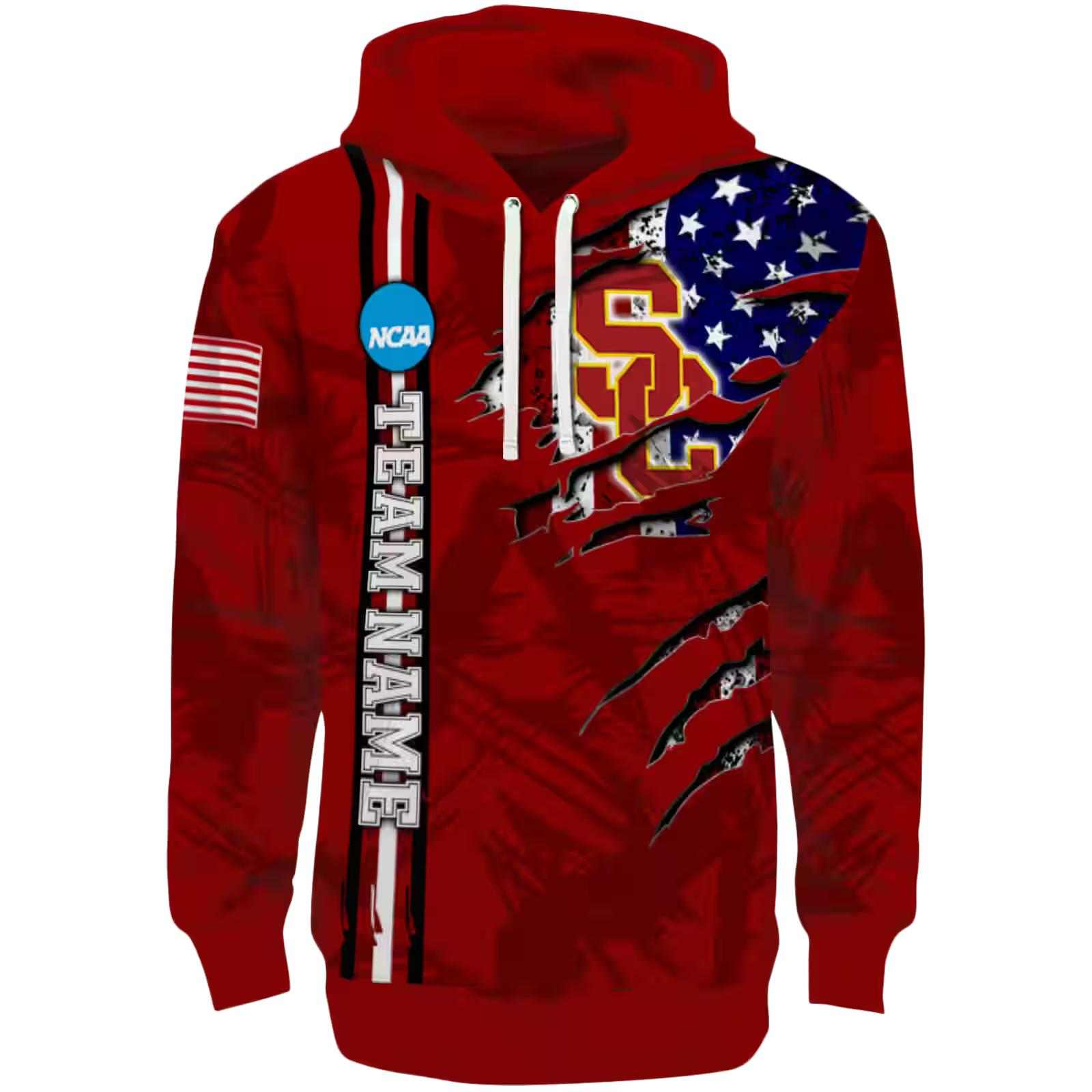 Personalized USC Trojans Ripped Flag Red Hoodie