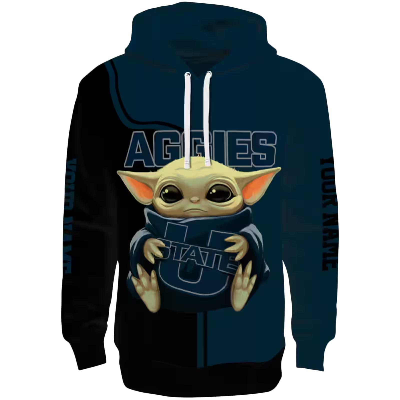 Personalized Utah State Aggies Baby Yoda Navy Black Hoodie