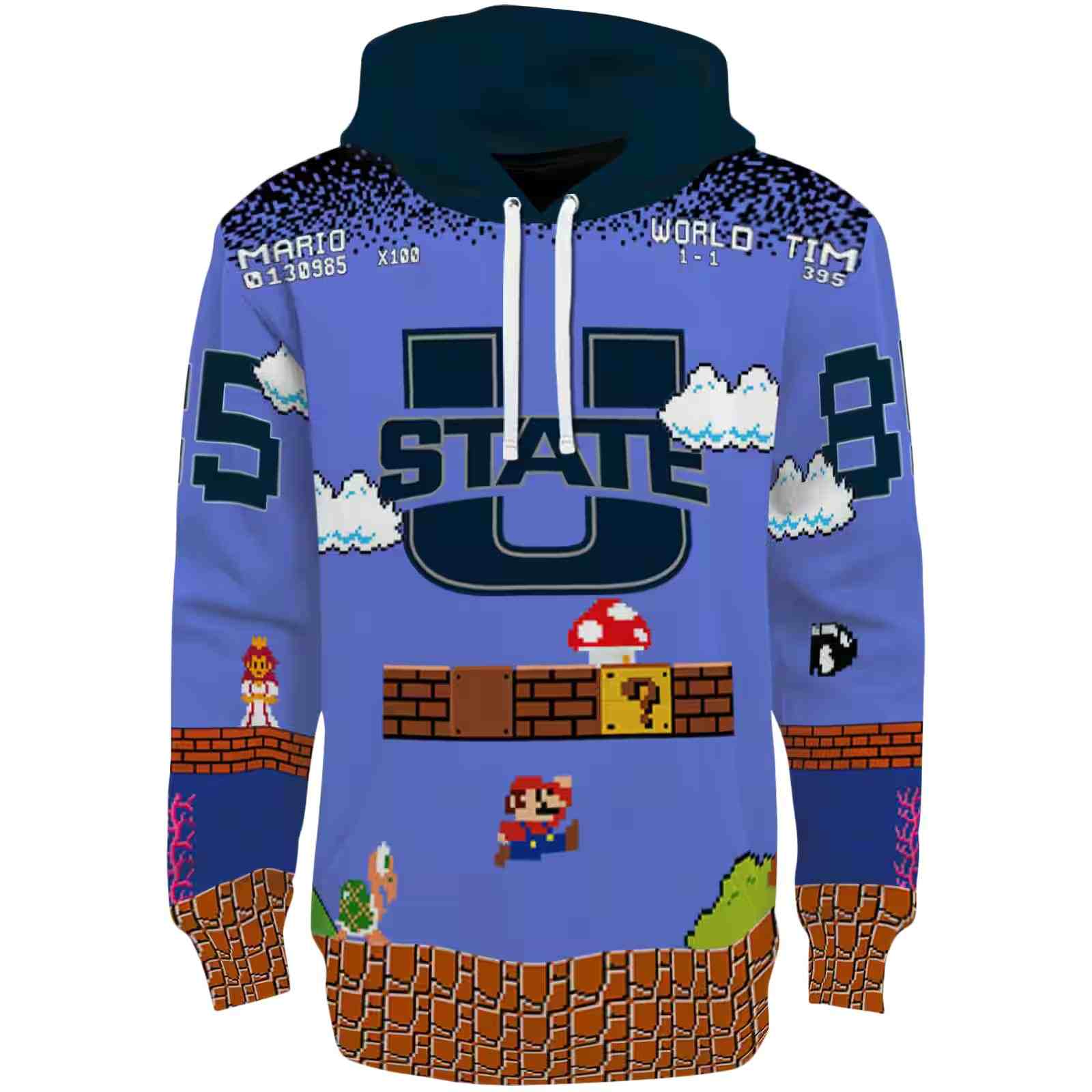 Personalized Utah State Aggies Mario Blue Black Hoodie