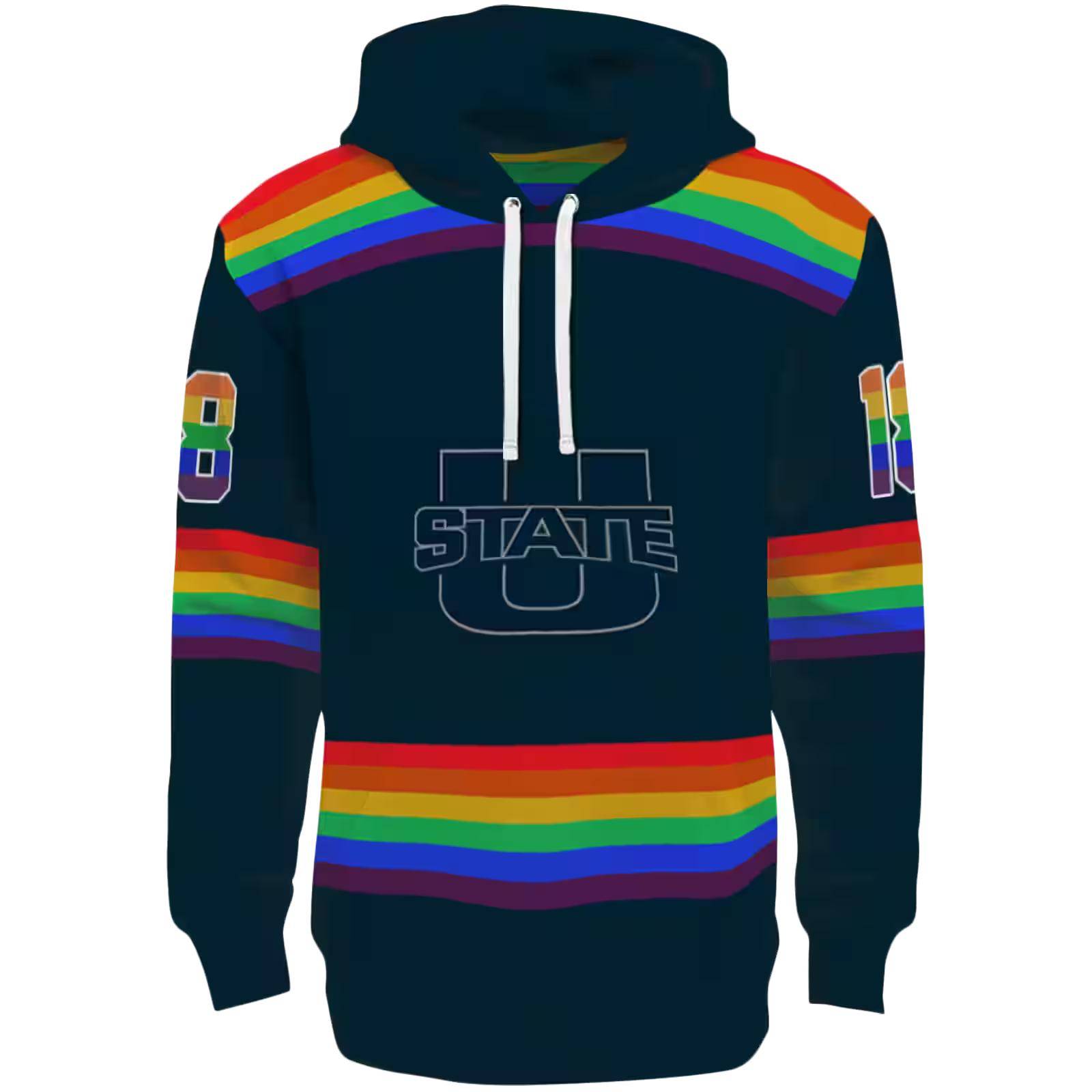 Personalized Utah State Aggies Rainbow Stripes Navy Hoodie