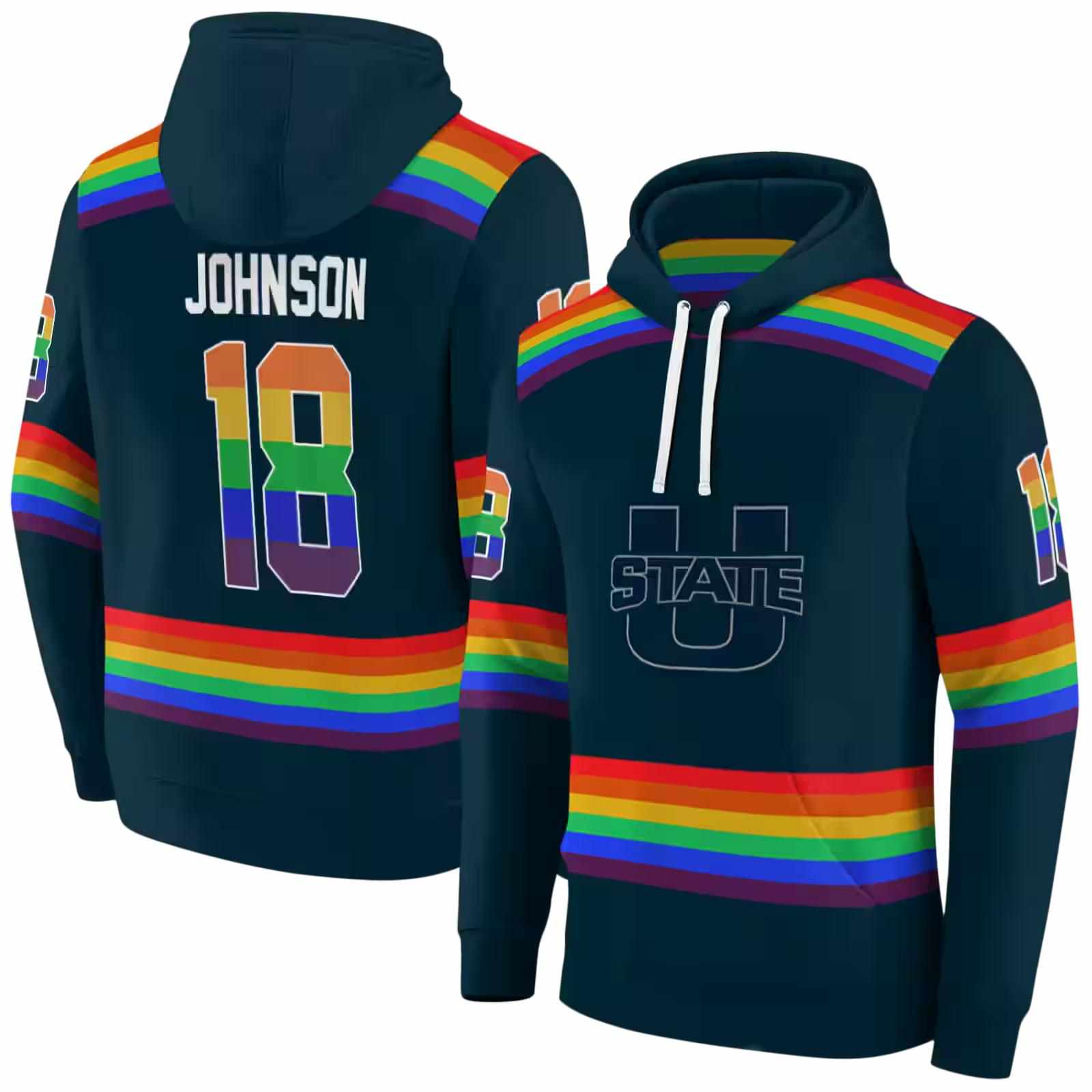 personalized utah state aggies rainbow stripes navy hoodie fashion forward