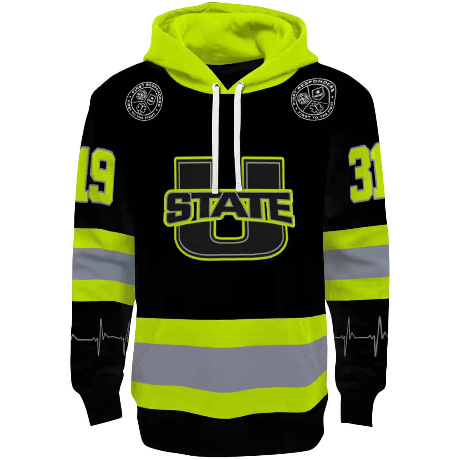 Personalized Utah State Aggies Safety Motif Black Neon Green Hoodie