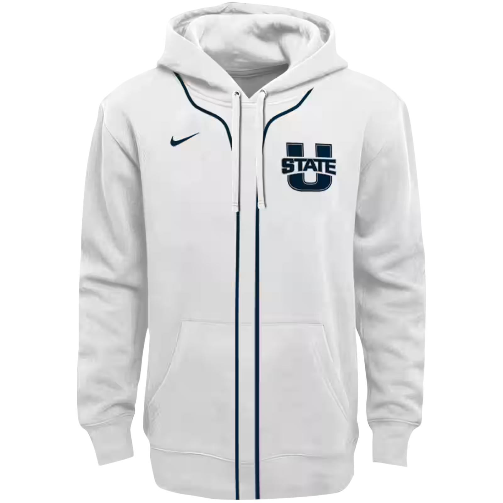 Personalized Utah State Aggies Sporty Stripe White Hoodie