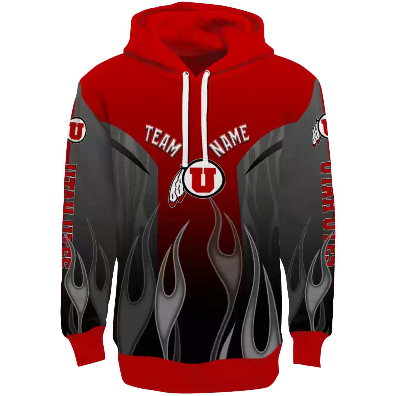 Personalized Utah Utes Flame Design Red Hoodie