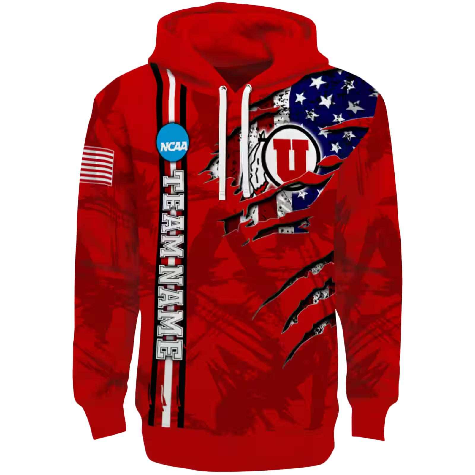 Personalized Utah Utes Ripped Flag Red Hoodie