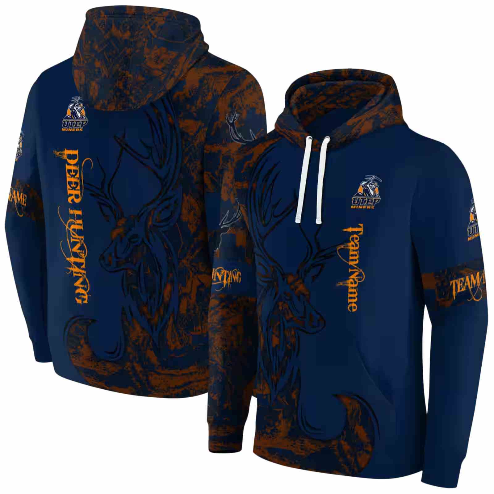 personalized utep miners deer silhouette blue hoodie fashion forward