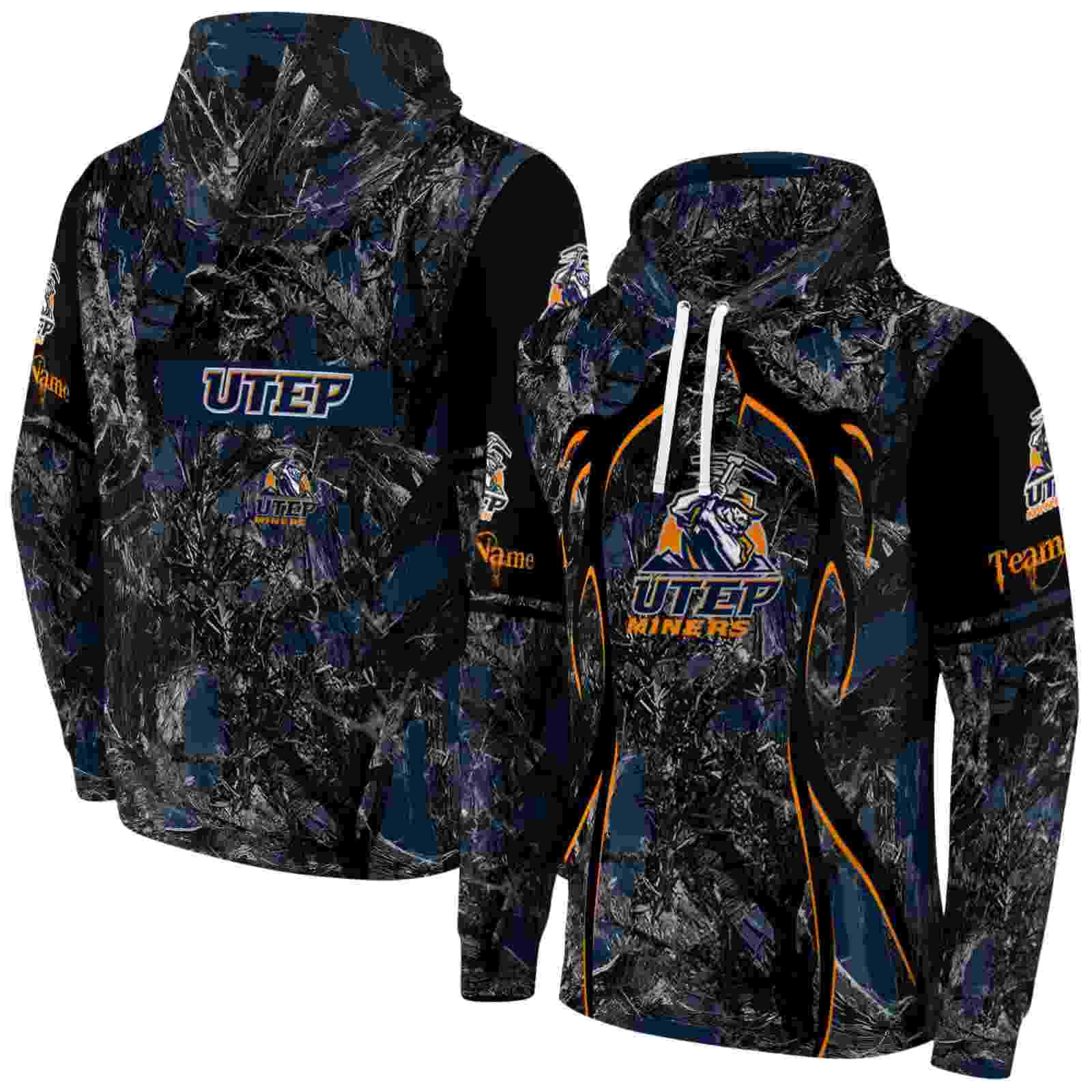 personalized utep miners hunting theme blue black hoodie fashion forward
