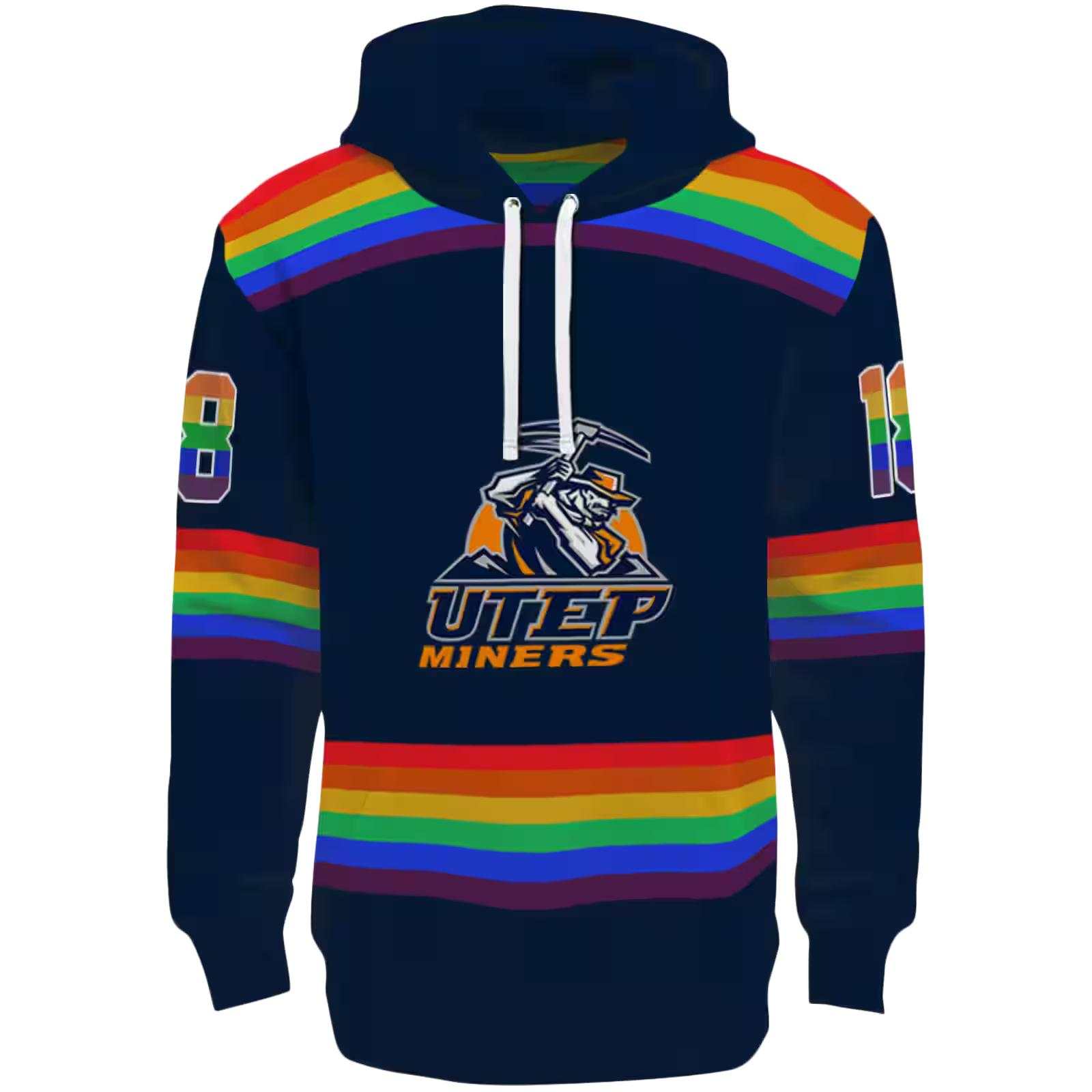 Personalized UTEP Miners Rainbow Stripes Blue Hoodie