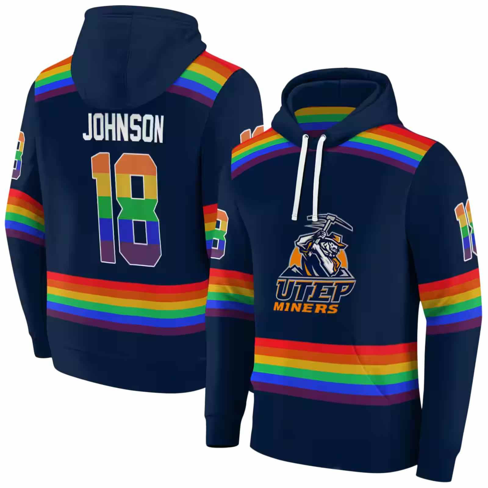 personalized utep miners rainbow stripes blue hoodie fashion forward