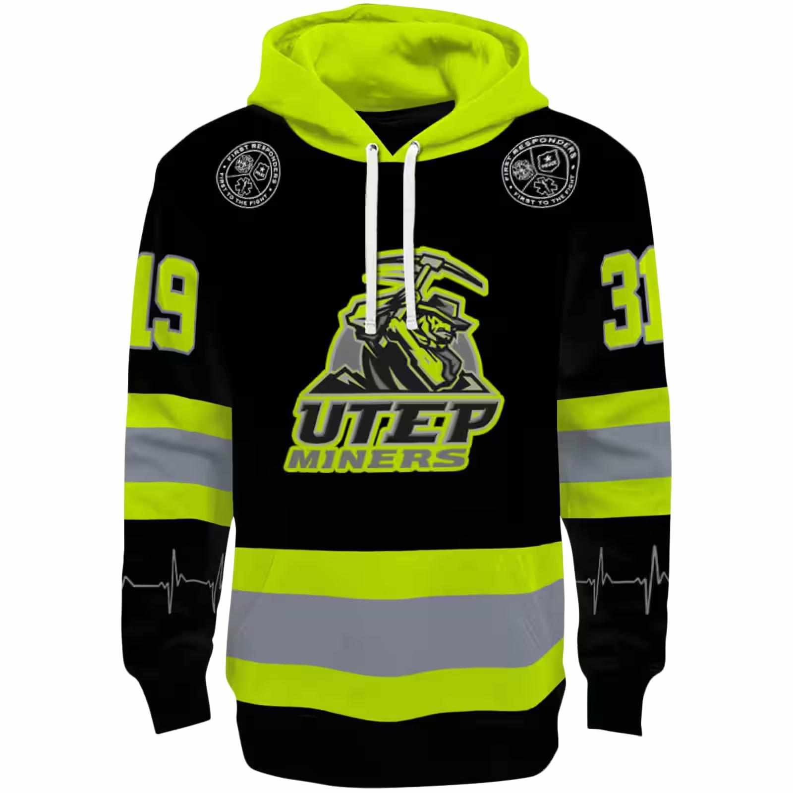 Personalized UTEP Miners Safety Motif Black Neon Green Hoodie
