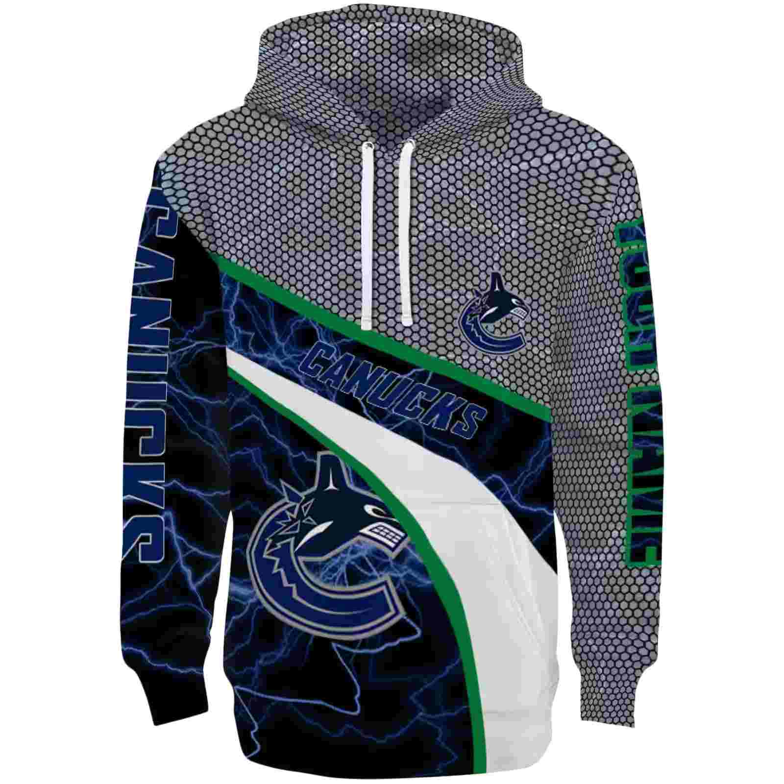 Personalized Vancouver Canucks Hexagonal Mesh Blue Black Gray Hoodie