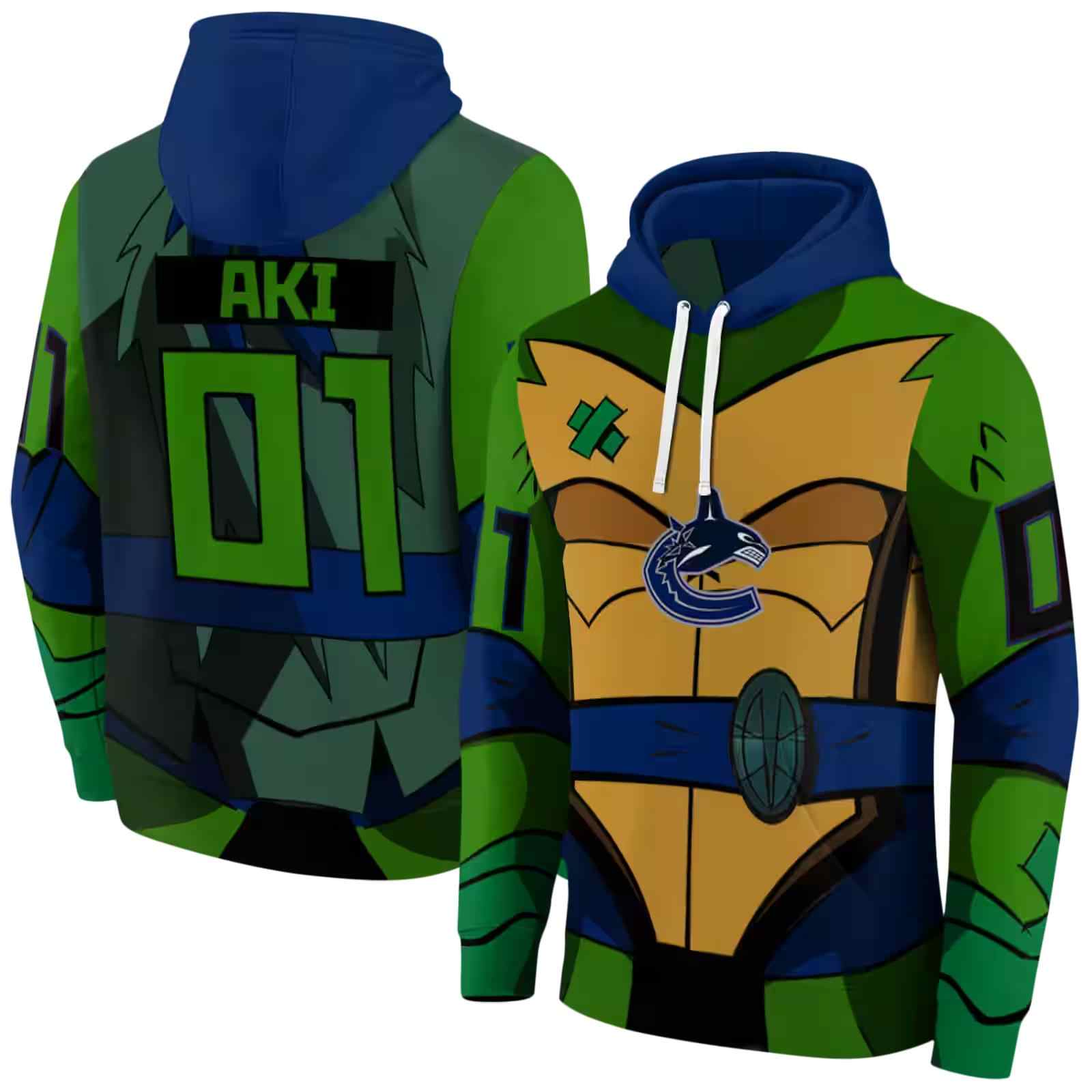 personalized vancouver canucks superhero armor blue green hoodie fashion forward