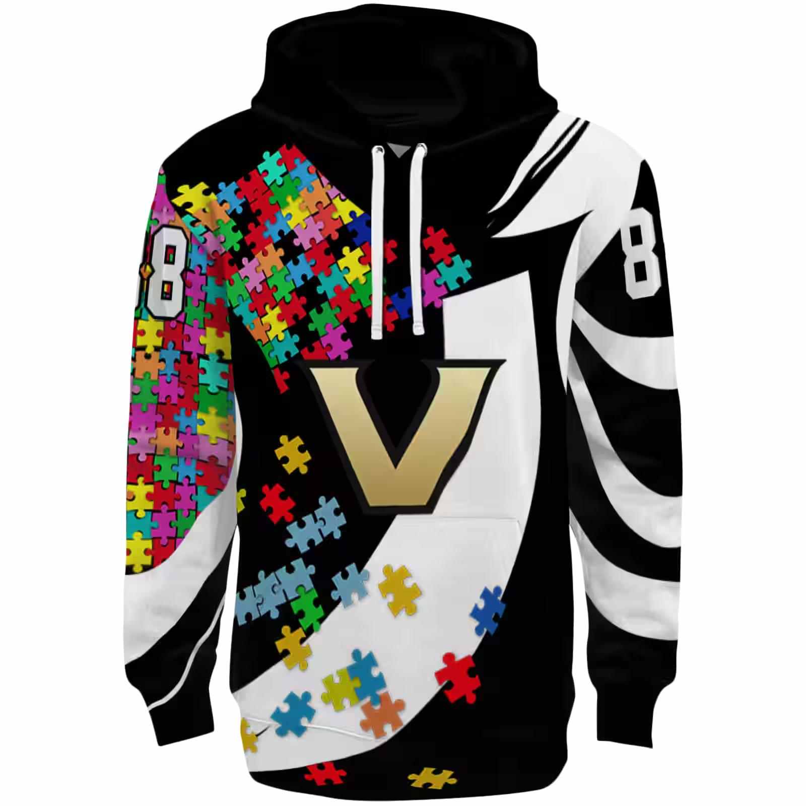 Personalized Vanderbilt Commodores Puzzle Pieces Black Hoodie
