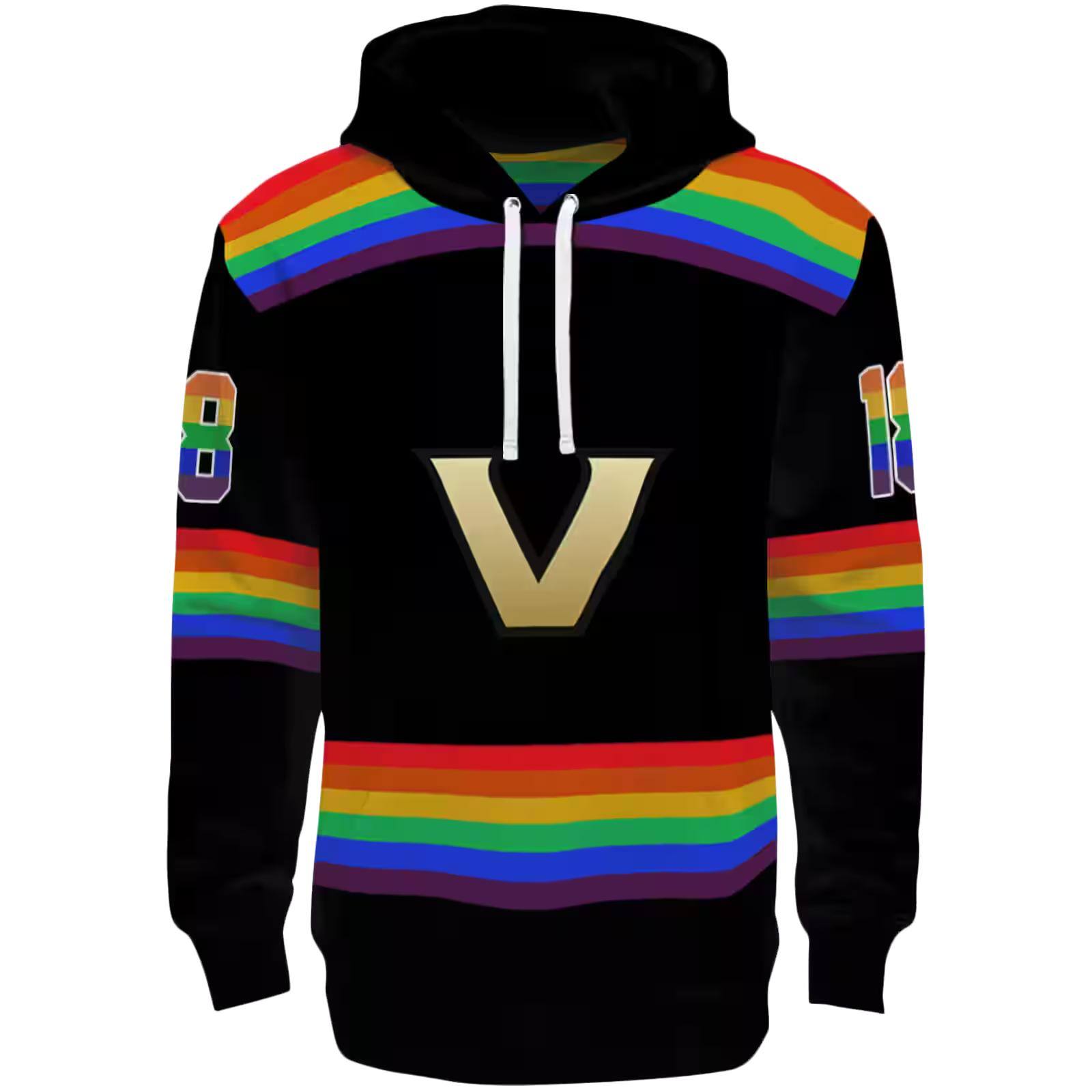 Personalized Vanderbilt Commodores Rainbow Stripes Black Hoodie
