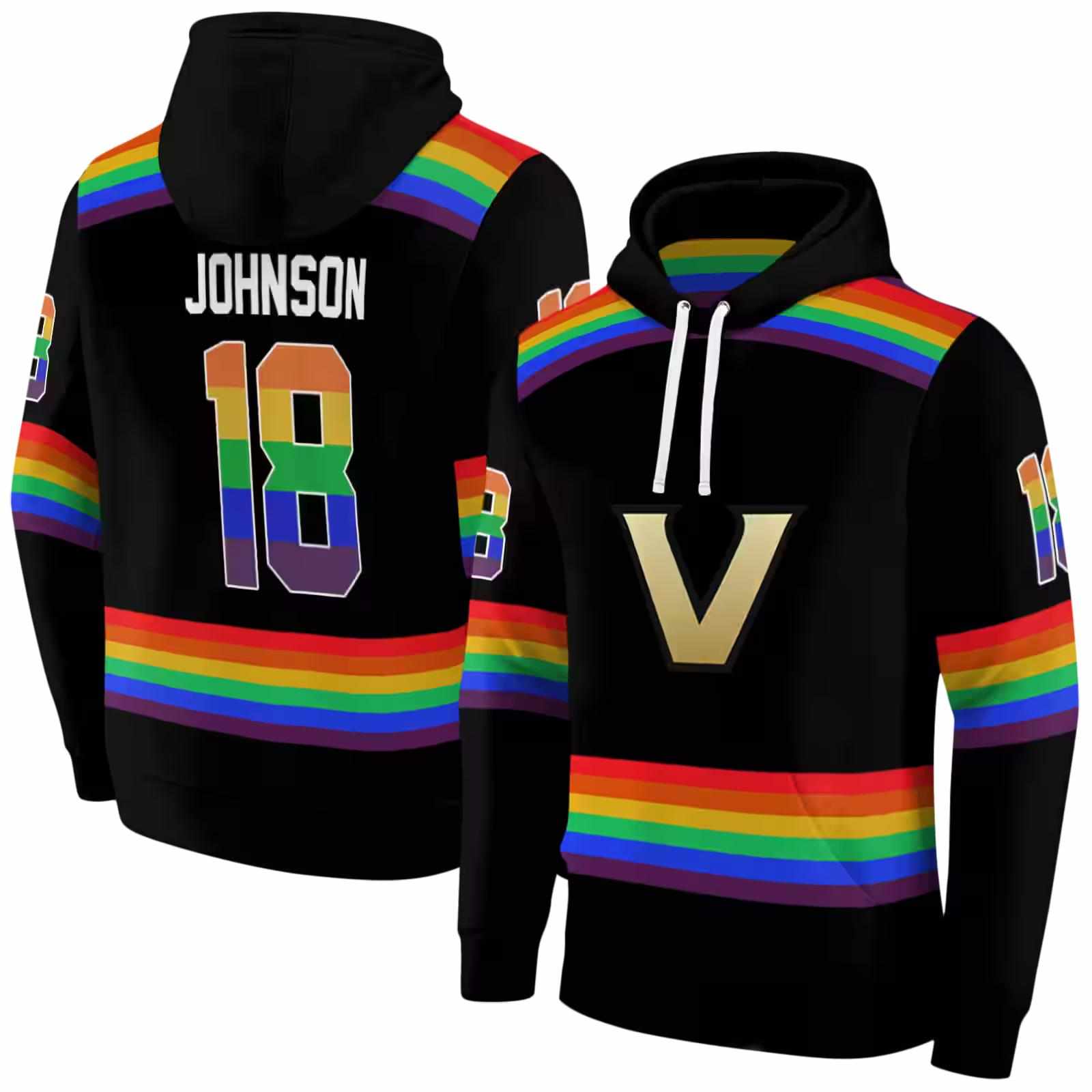 personalized vanderbilt commodores rainbow stripes black hoodie fashion forward