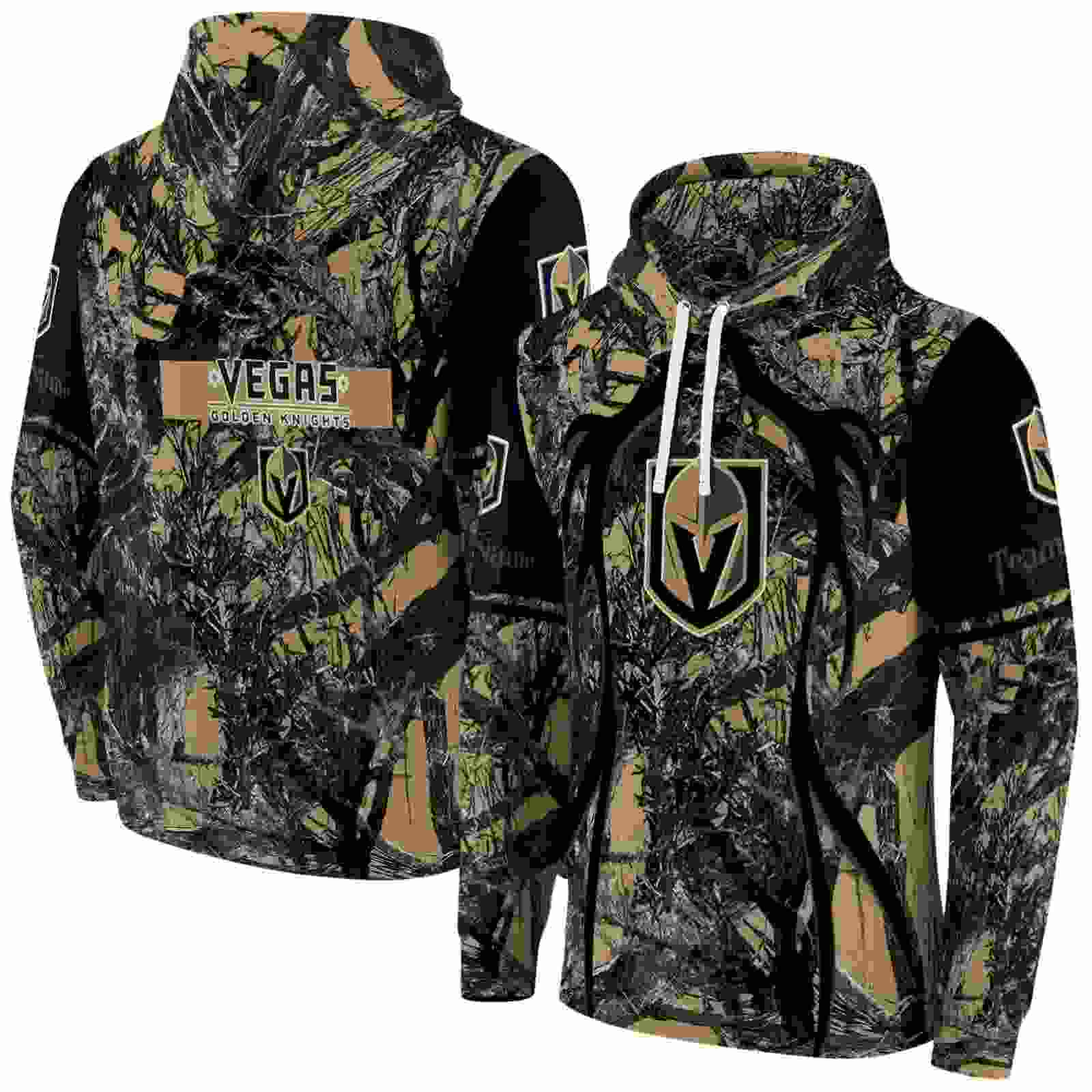 personalized vegas golden knights hunting theme tan black hoodie fashion forward