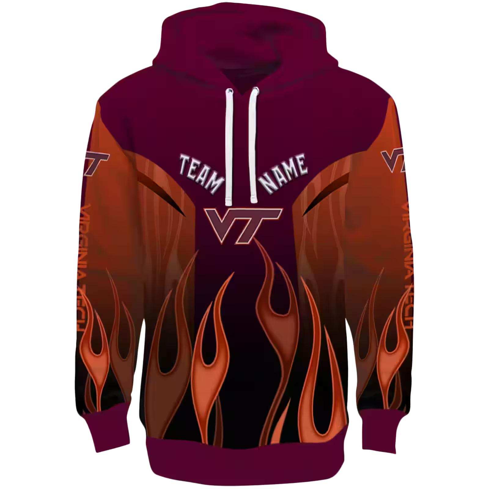 Personalized Virginia Tech Hokies Flame Design Maroon Hoodie
