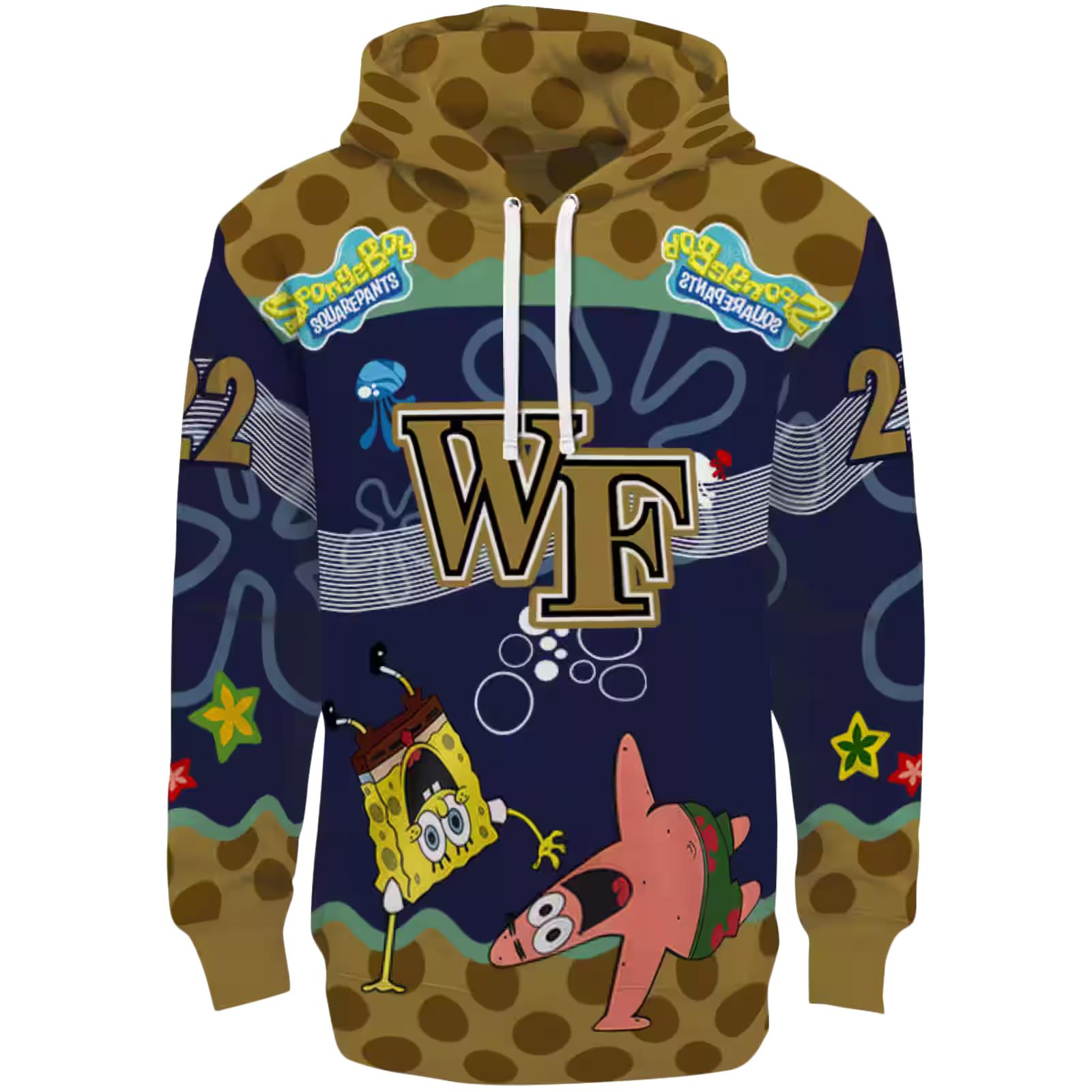 Personalized Wake Forest Demon Deacons Spongebob Patrick Star Gold Navy Hoodie