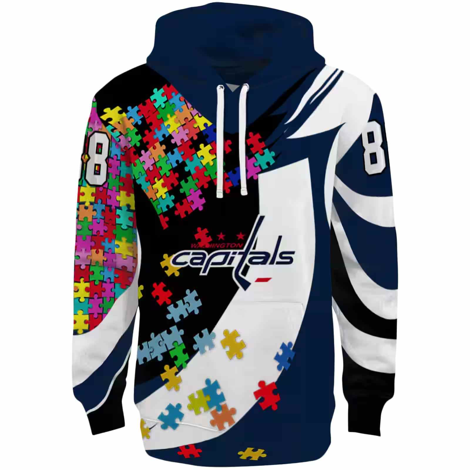 Personalized Washington Capitals Puzzle Pieces Blue Hoodie