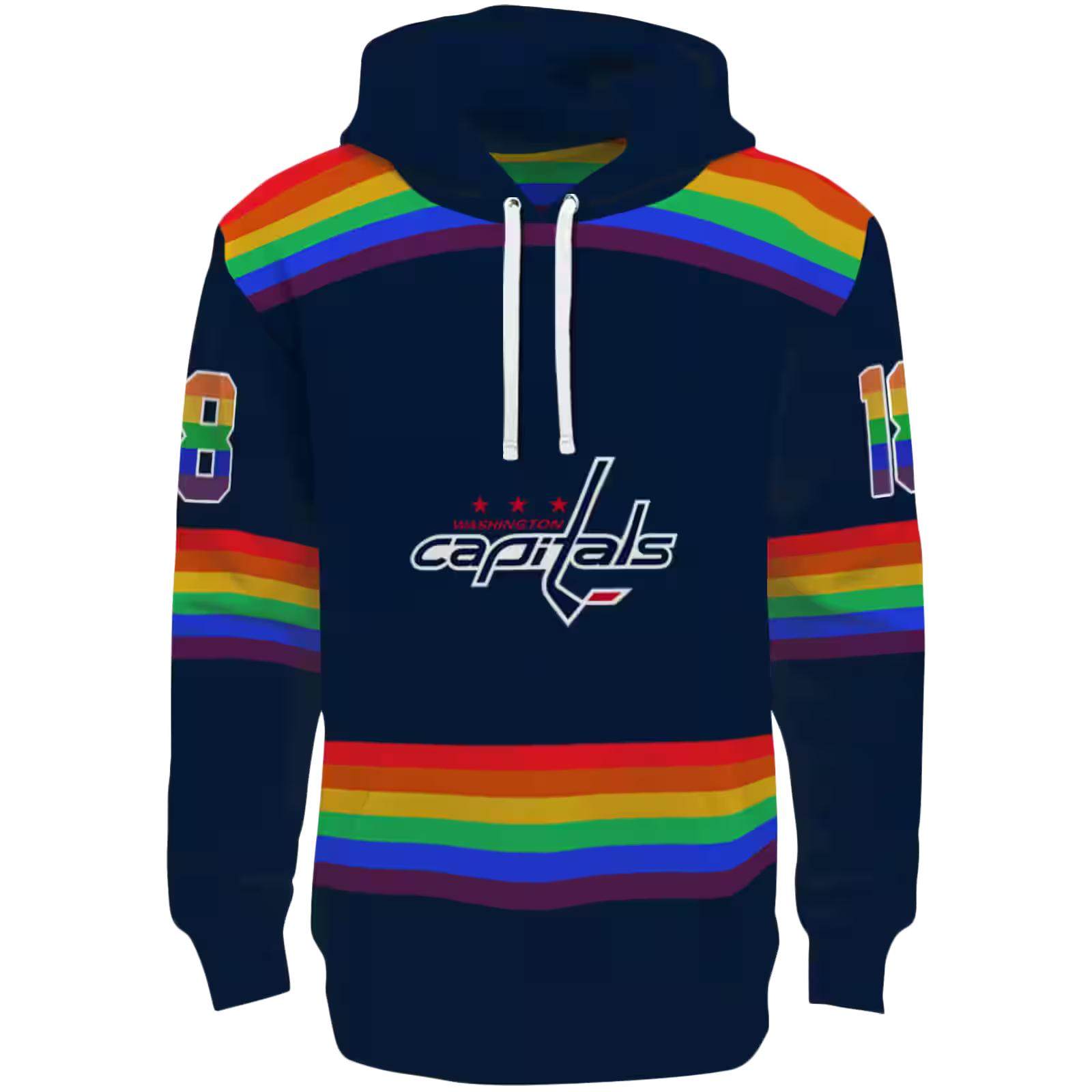 Personalized Washington Capitals Rainbow Stripes Blue Hoodie