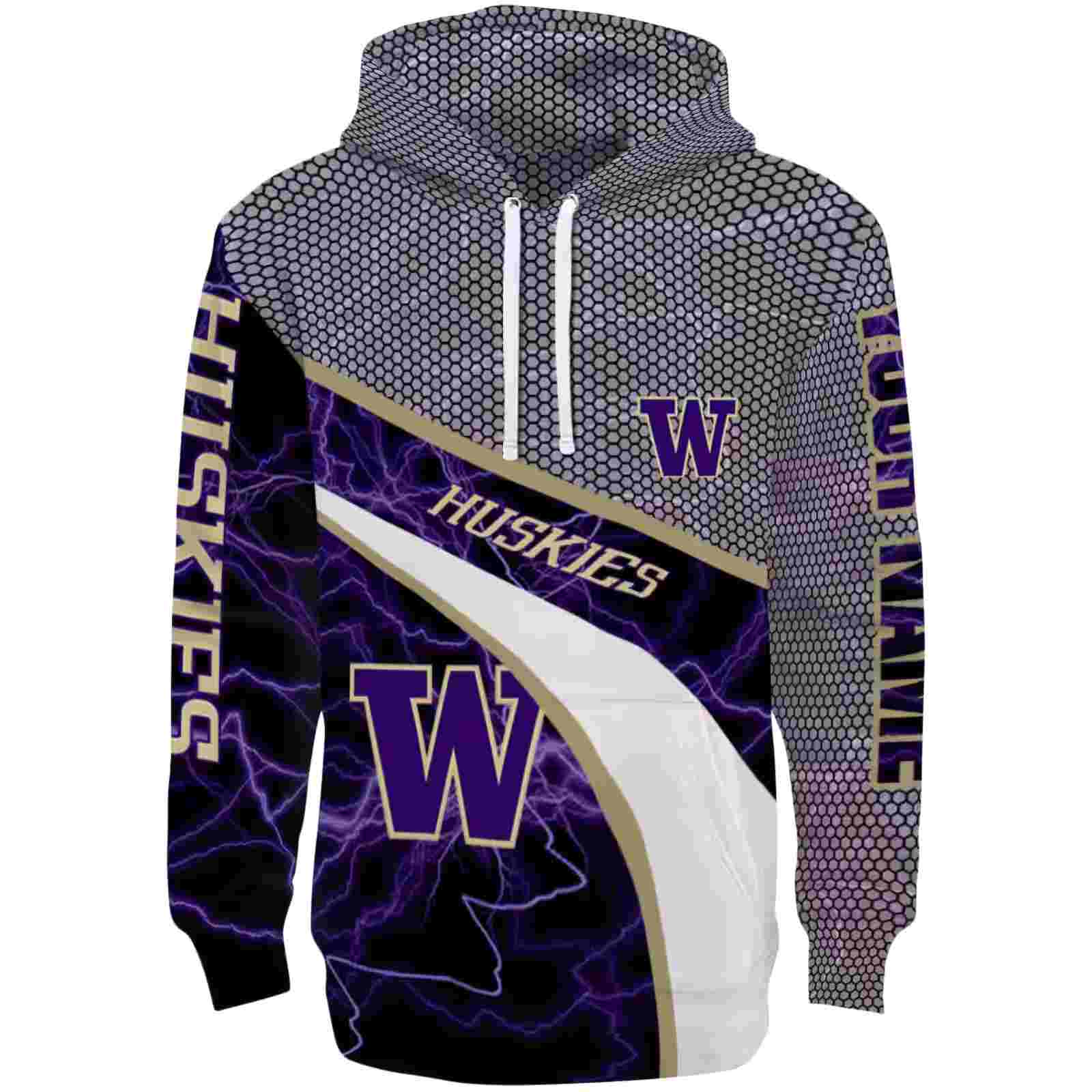 Personalized Washington Huskies Hexagonal Mesh Purple Black Gray Hoodie