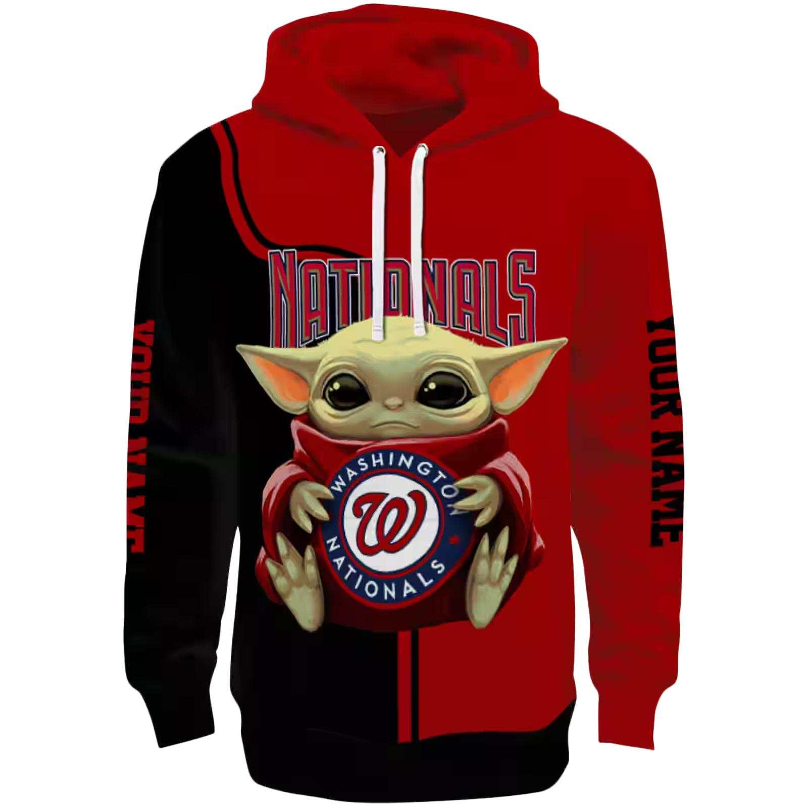 Personalized Washington Nationals Baby Yoda Red Black Hoodie