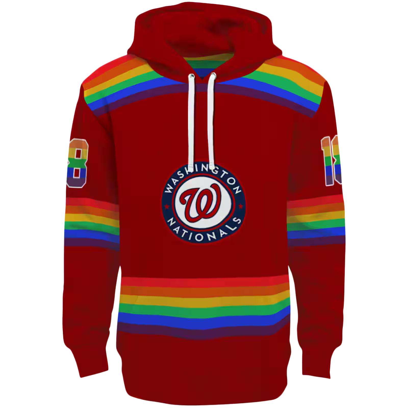 Personalized Washington Nationals Rainbow Stripes Red Hoodie