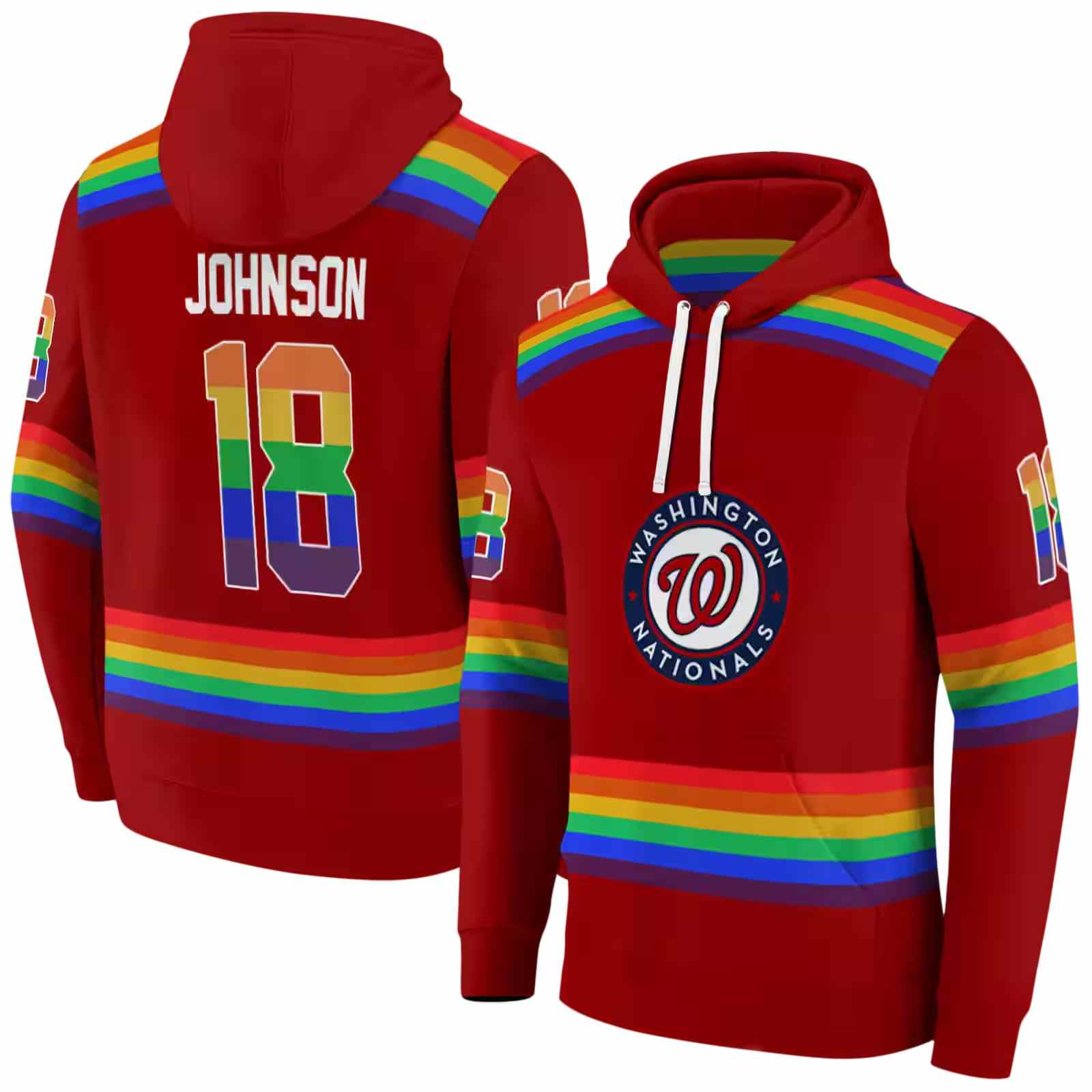 personalized washington nationals rainbow stripes red hoodie fashion forward