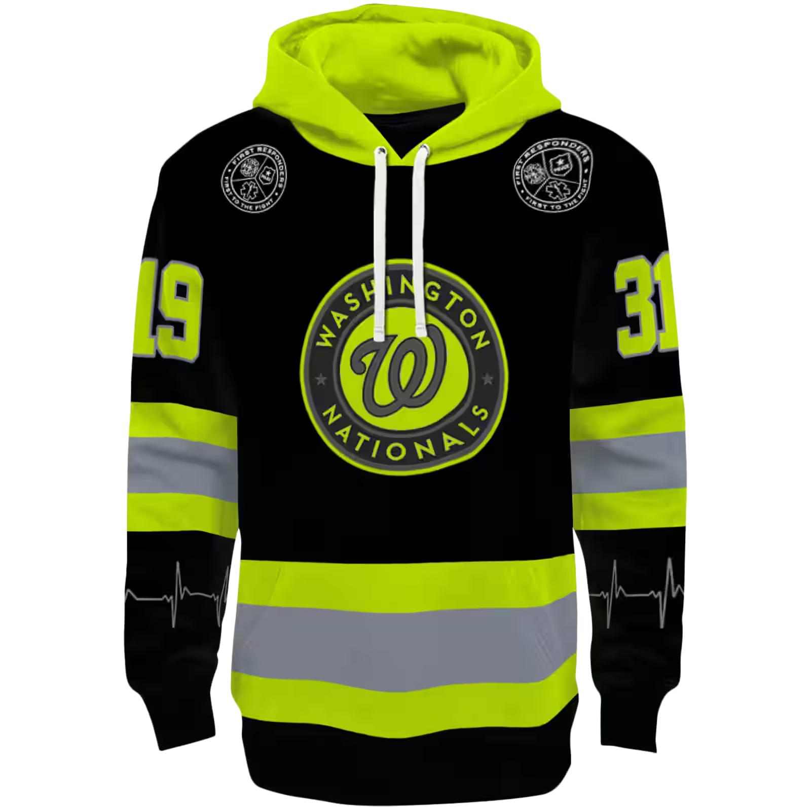 Personalized Washington Nationals Safety Motif Black Neon Green Hoodie