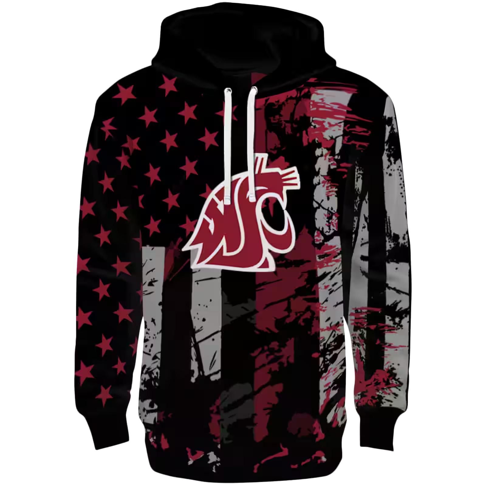 Personalized Washington State Cougars Distressed Flag Crimson Black Hoodie