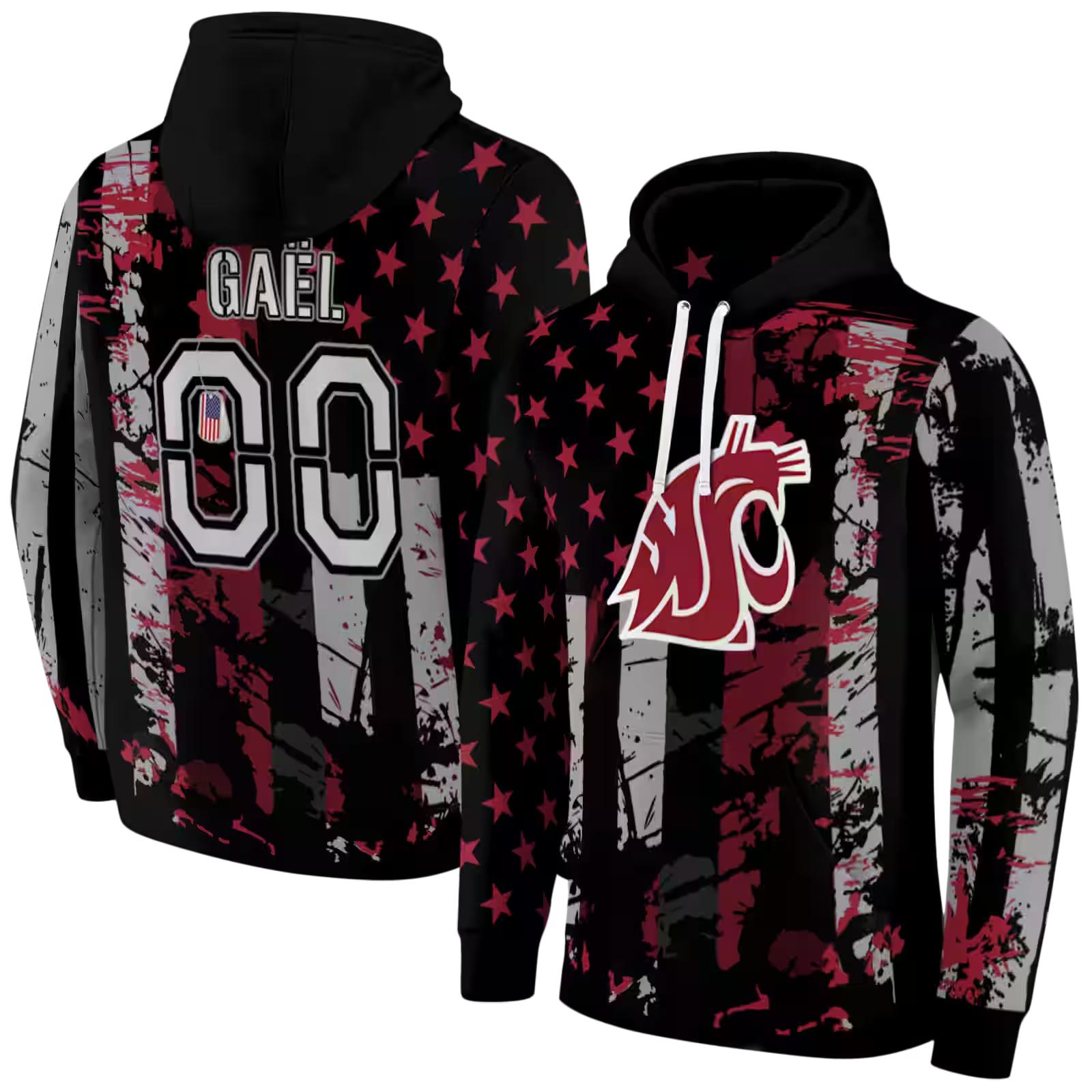 personalized washington state cougars distressed flag crimson black hoodie fashion forward