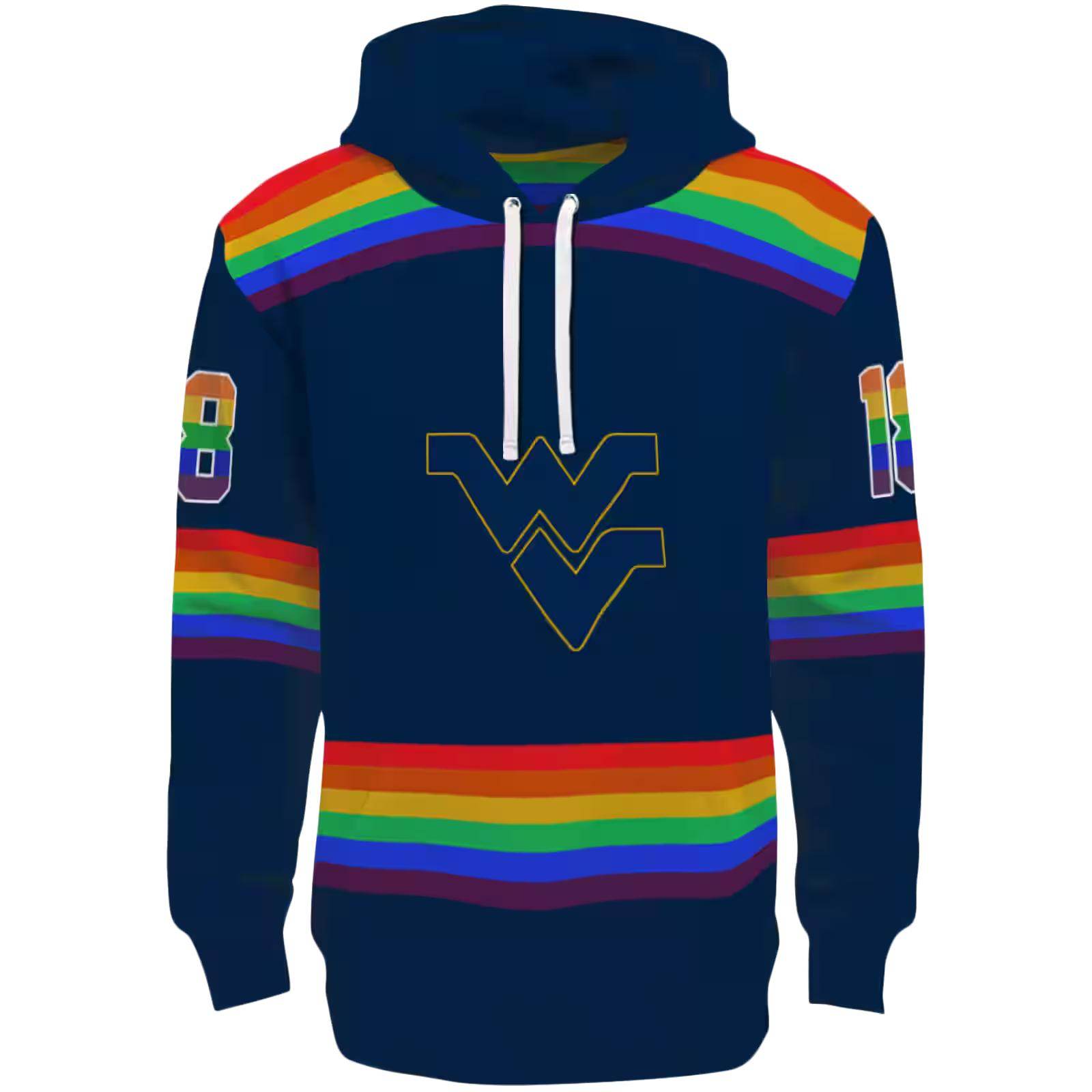 Personalized West Virginia Mountaineers Rainbow Stripes Blue Hoodie