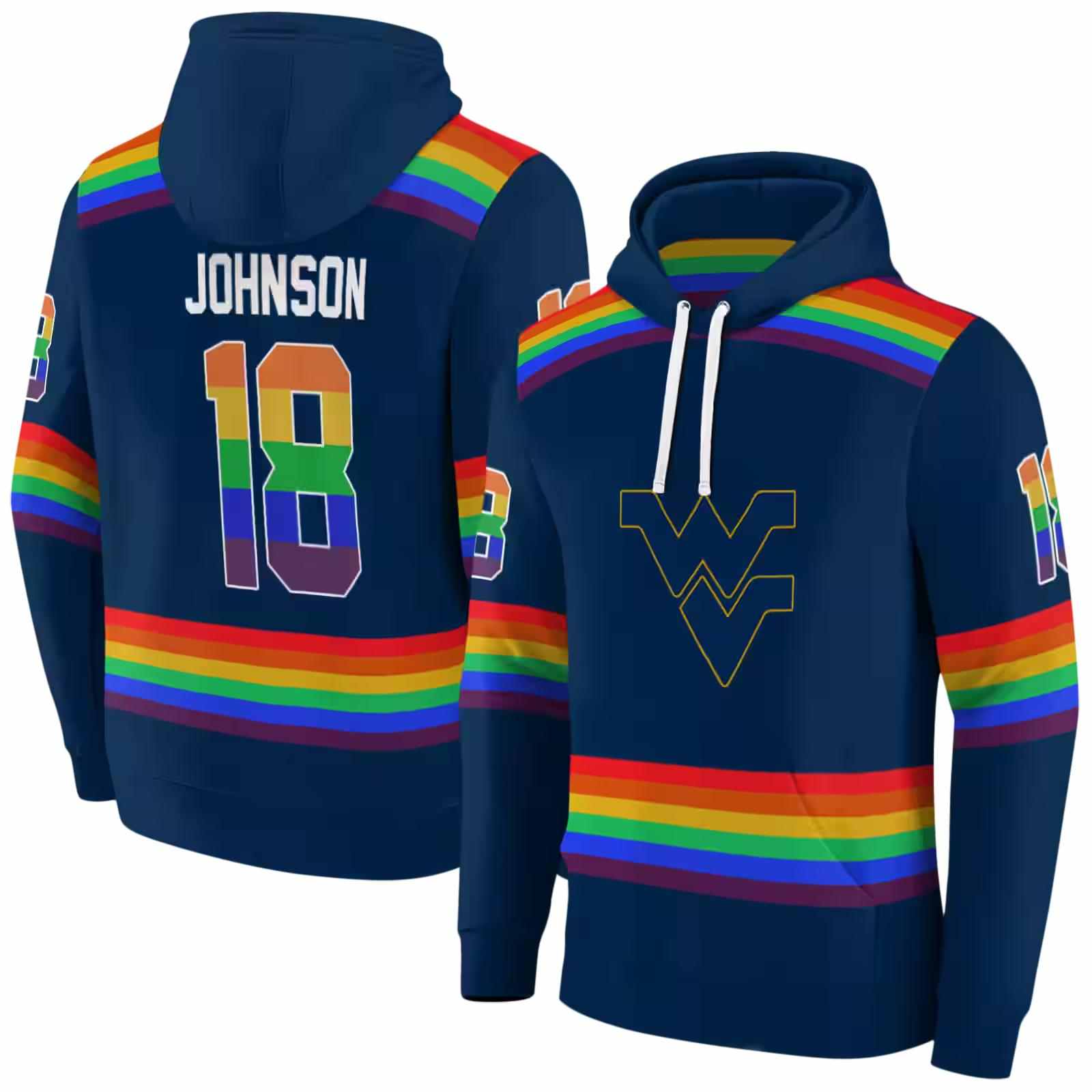 personalized west virginia mountaineers rainbow stripes blue hoodie fashion forward