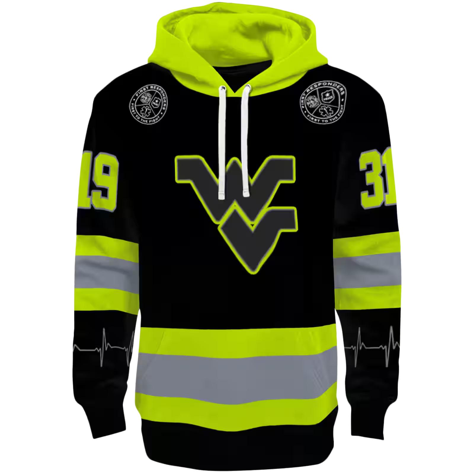 Personalized West Virginia Mountaineers Safety Motif Black Neon Green Hoodie