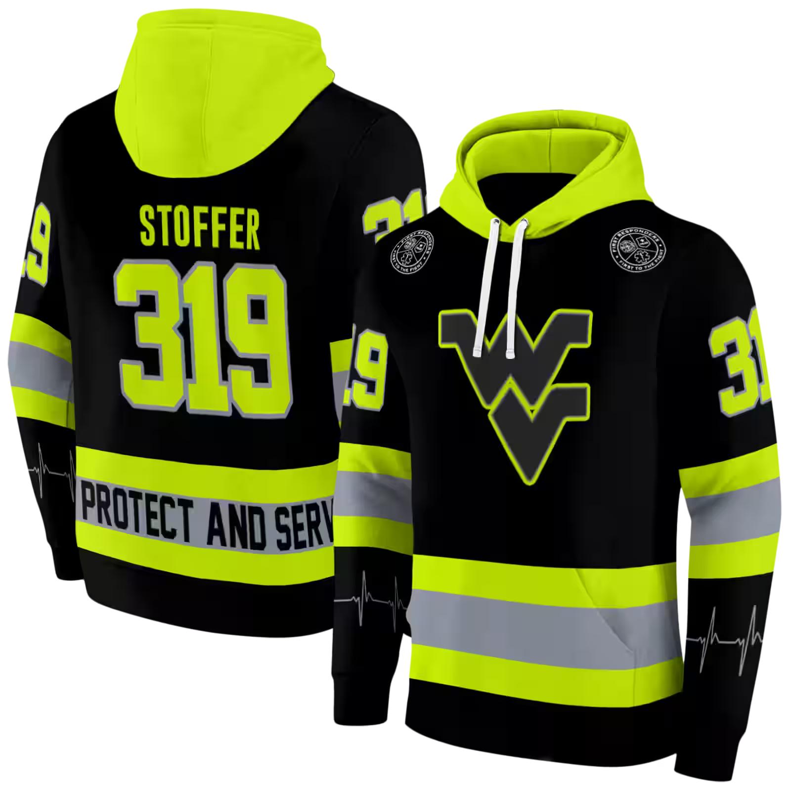 personalized west virginia mountaineers safety motif black neon green hoodie fashion forward