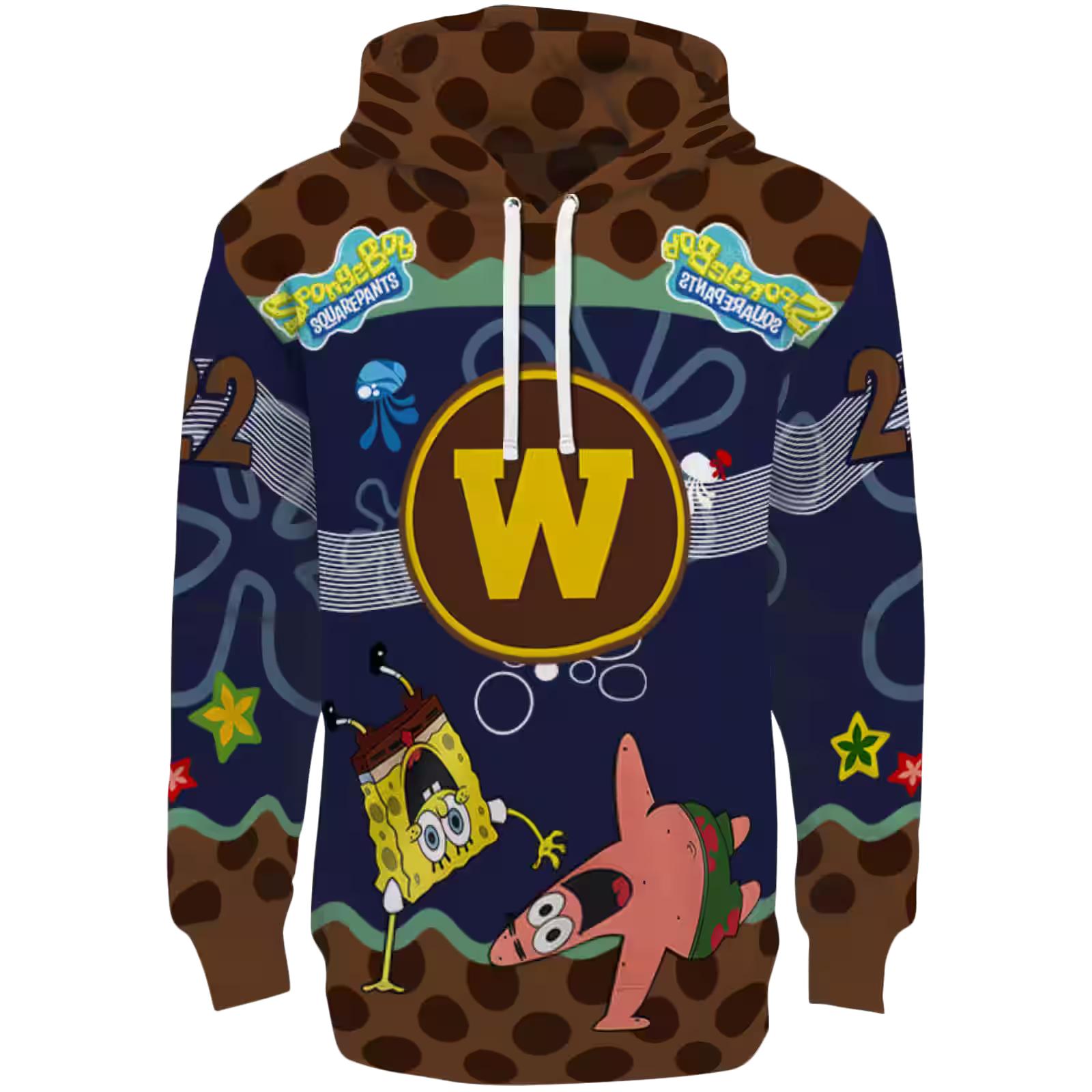 Personalized Western Michigan Broncos Spongebob Patrick Star Brown Navy Hoodie