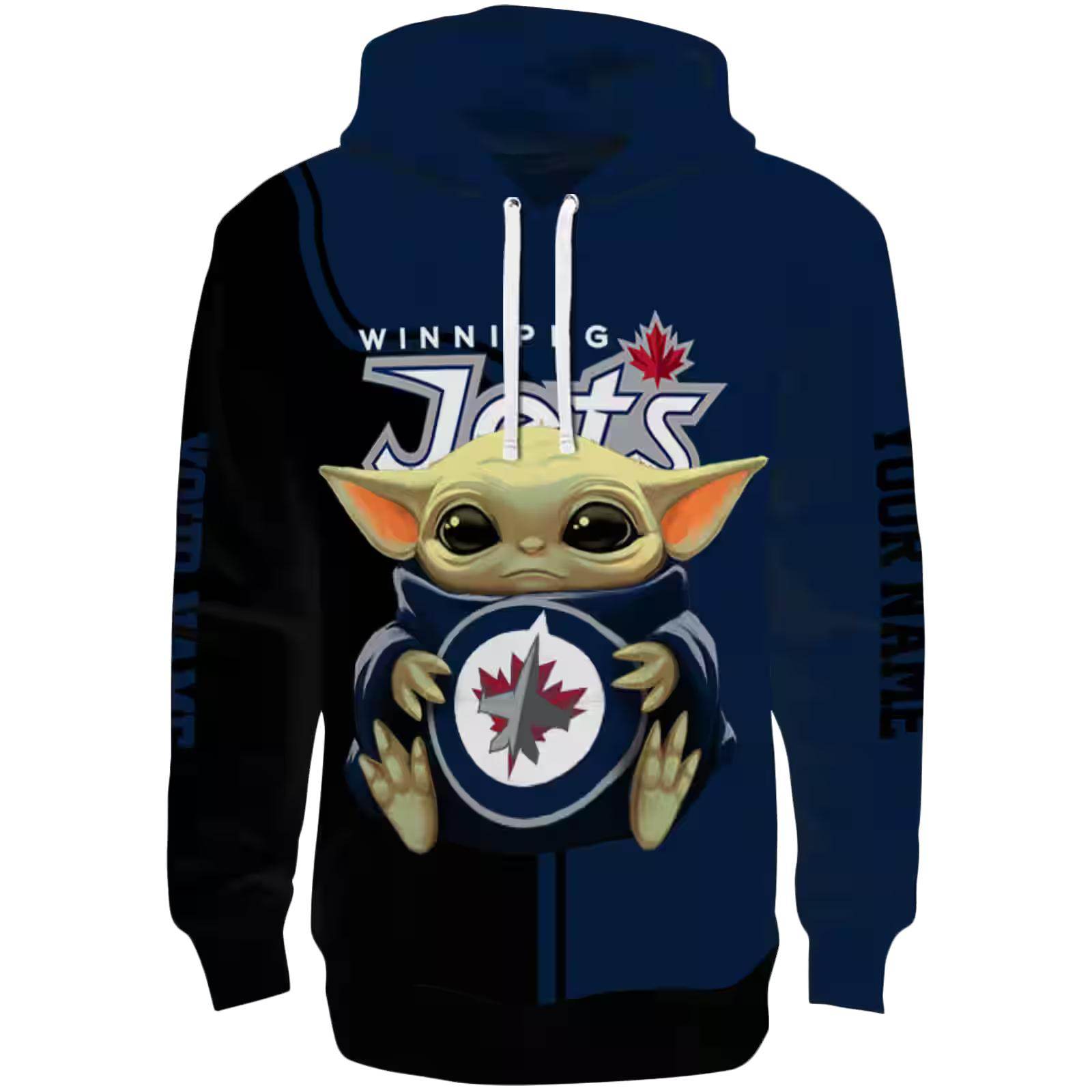 Personalized Winnipeg Jets Baby Yoda Blue Black Hoodie