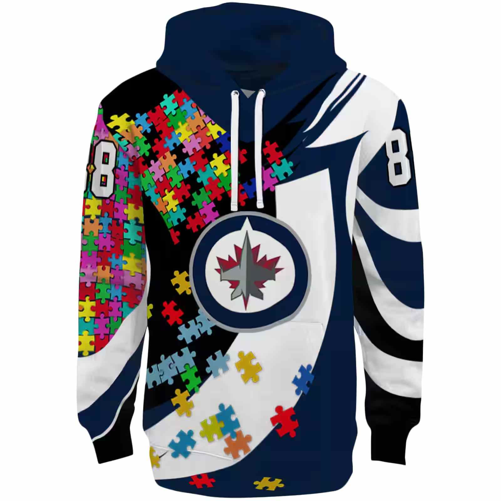 Personalized Winnipeg Jets Puzzle Pieces Blue Hoodie