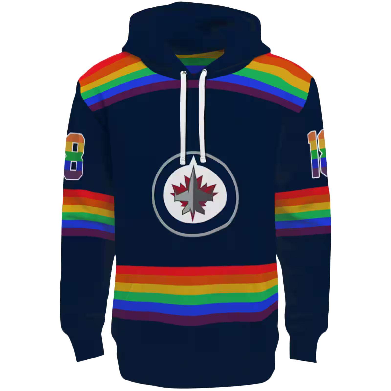 Personalized Winnipeg Jets Rainbow Stripes Blue Hoodie