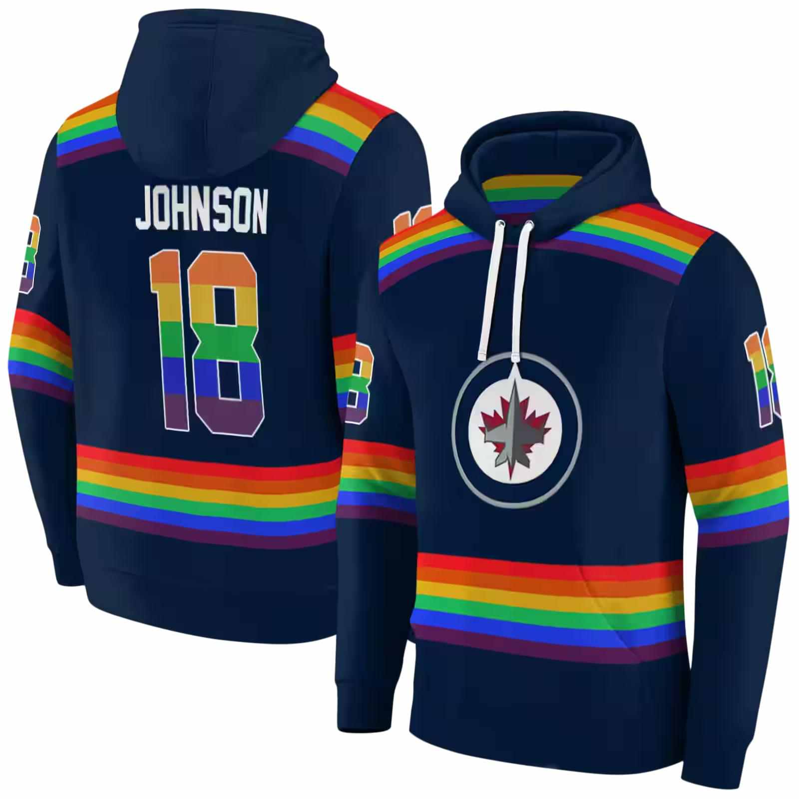 personalized winnipeg jets rainbow stripes blue hoodie fashion forward