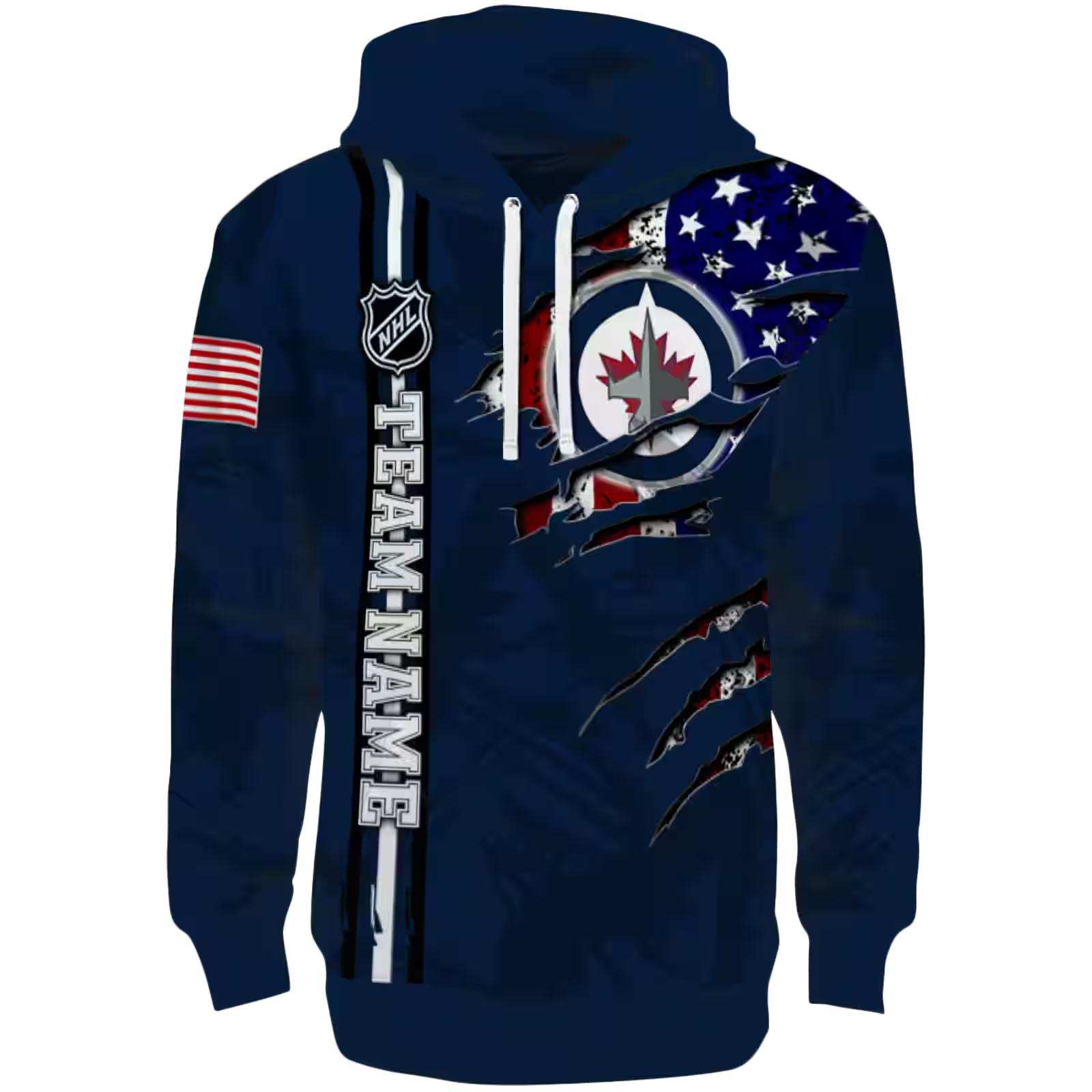 Personalized Winnipeg Jets Ripped Flag Blue Hoodie