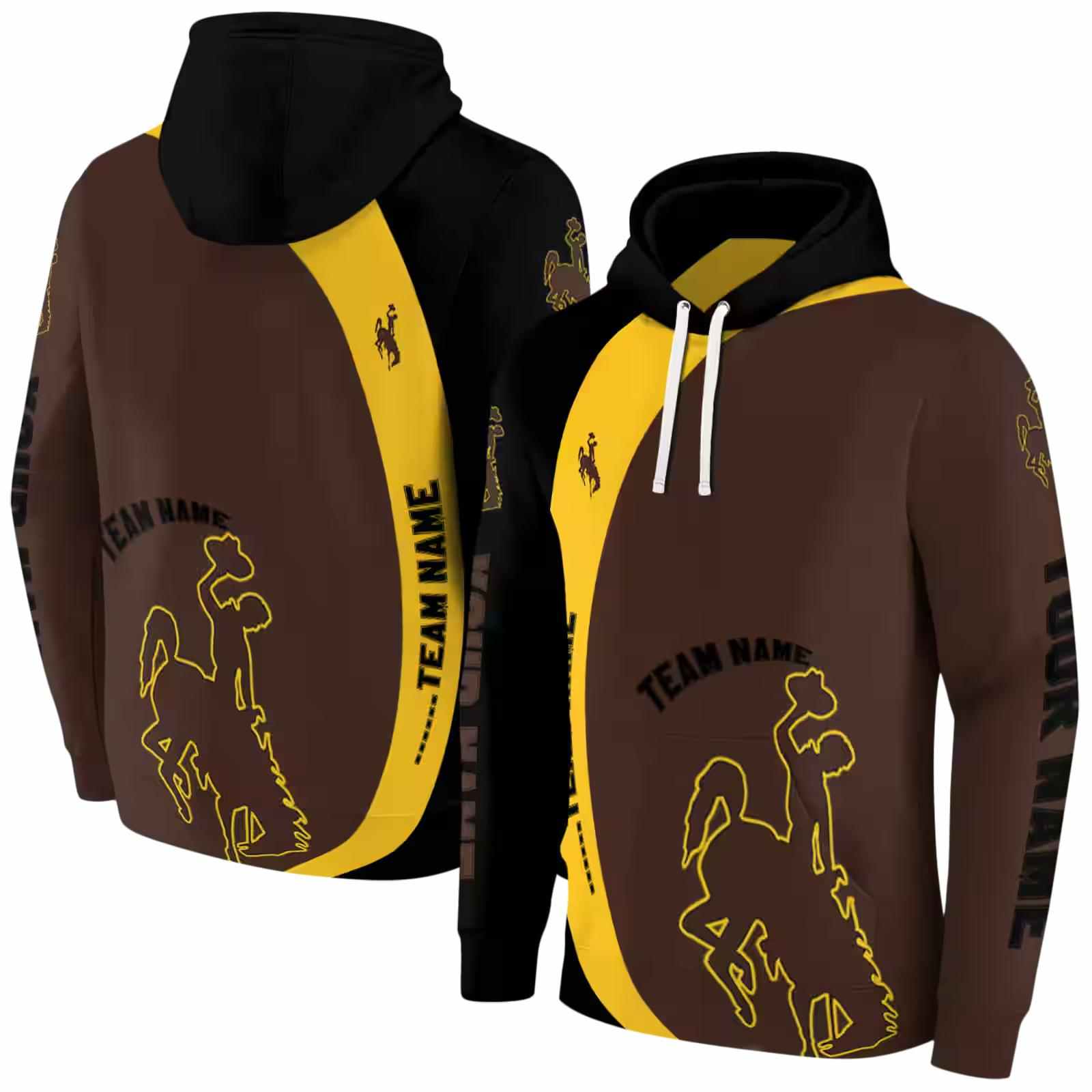 personalized wyoming cowboys minimalist design brown black hoodie fashion forward