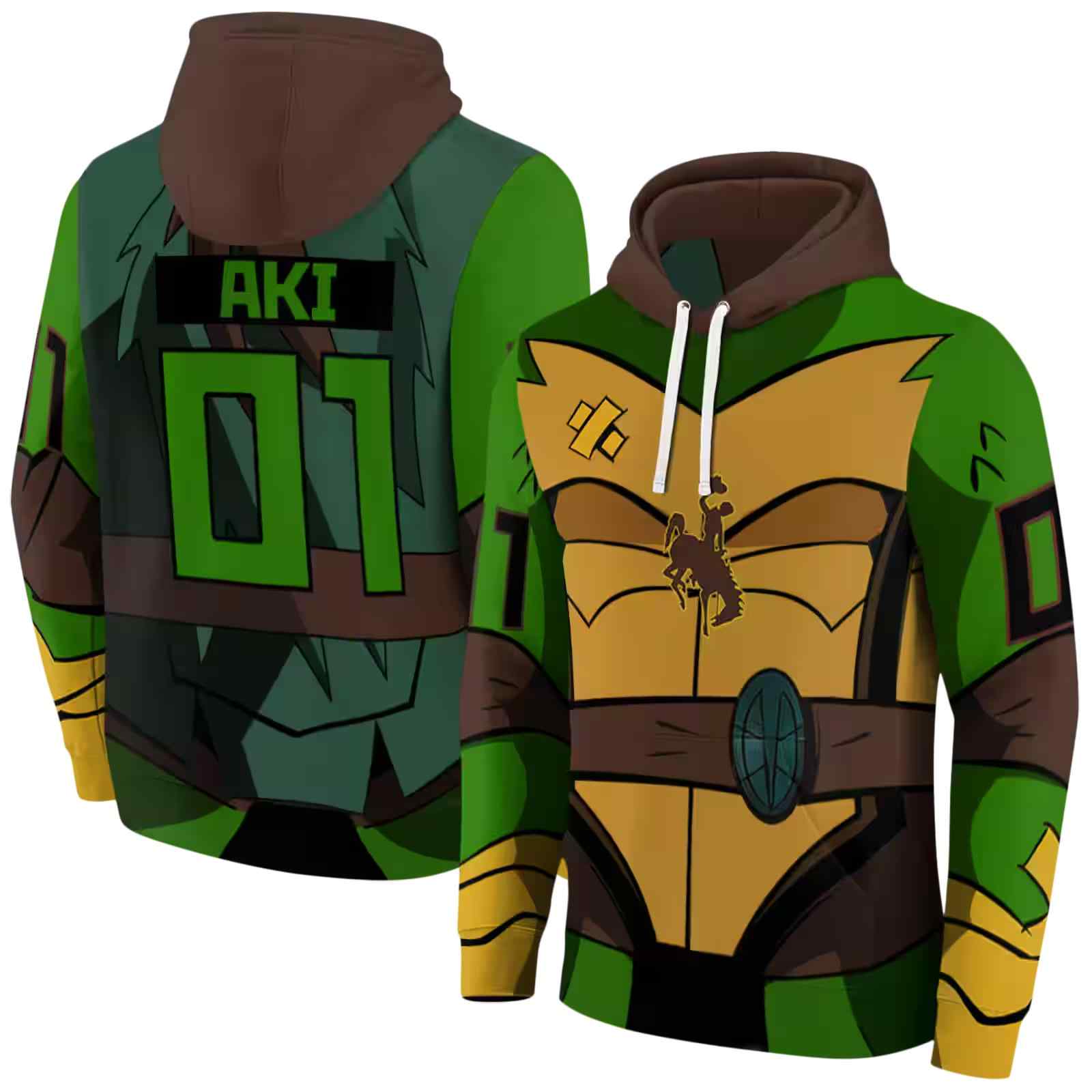 personalized wyoming cowboys superhero armor brown green hoodie fashion forward