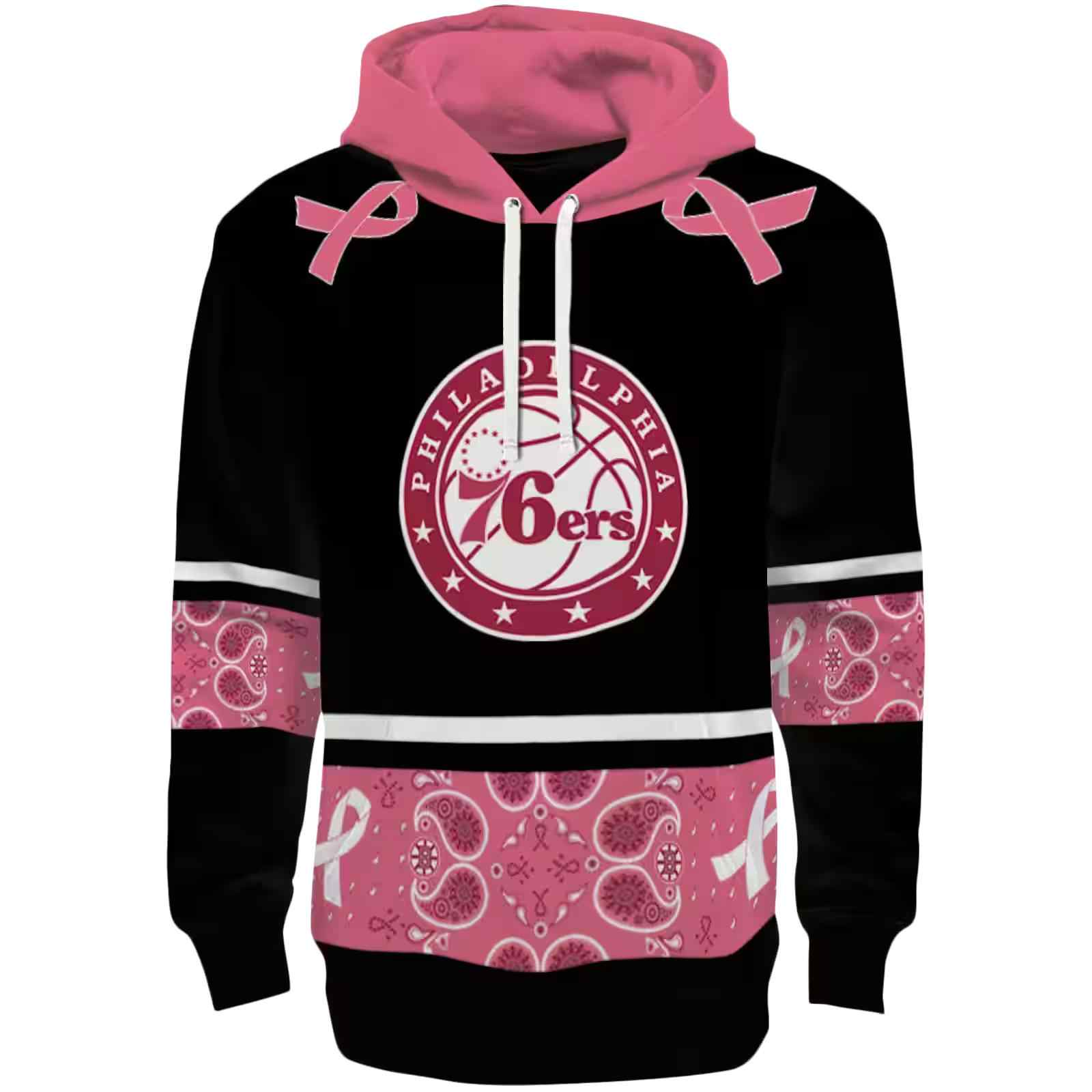 Philadelphia 76ers Awareness Ribbon Black Pink Hoodie